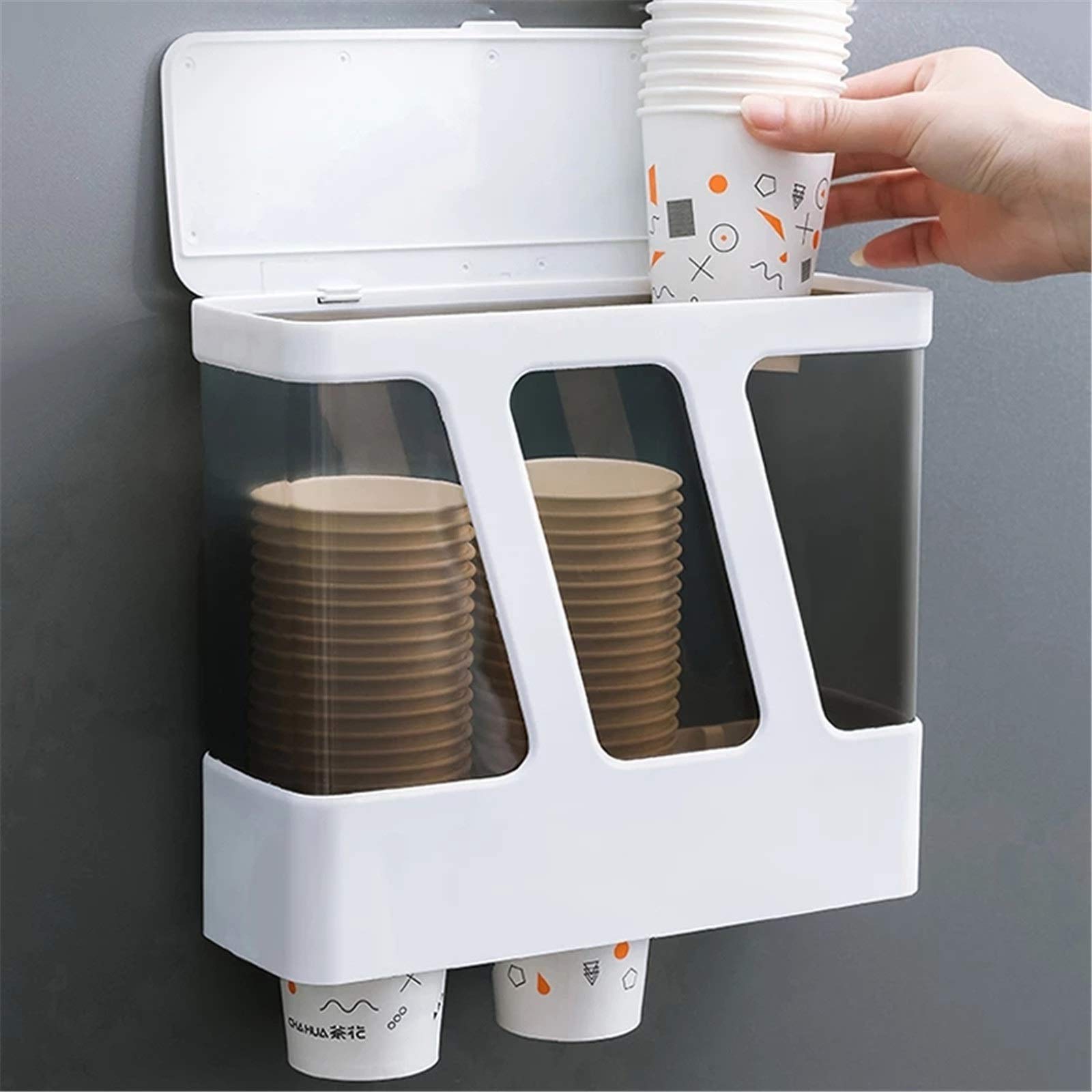 White Wall Mounted Disposable Cup Dispenser - Buckle Type Paper Cup Holder for Household & Office Water Dispensers | Easy Access & Space Saving Solution for Kitchens, Break Rooms & Events