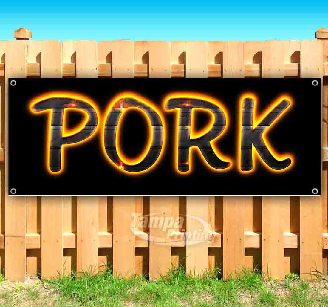 13 oz Heavy-Duty Vinyl Pork Banner - Single-Sided with Rustproof Metal Grommets - Perfect for BBQ Parties, Meat Markets & Restaurant Decor