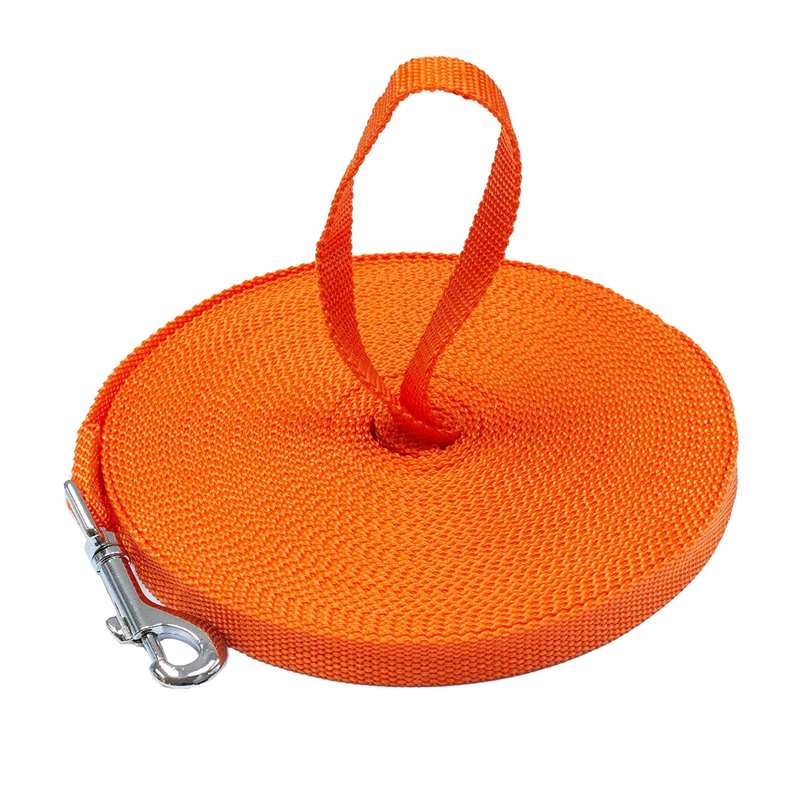Downtown Pet Supply 75ft Orange Nylon Dog Leash - Long Training Leash for Recall & Obedience - Durable Outdoor Walking, Hiking, and Park Training Accessory
