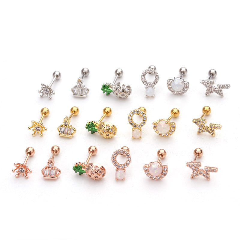 20G Cartilage Tiny Stud Earrings - Pineapple Stud Earrings for Women, Cute Gold Plated Piercing Jewelry | Perfect for Daily Wear, Gifts, and Summer Outfits
