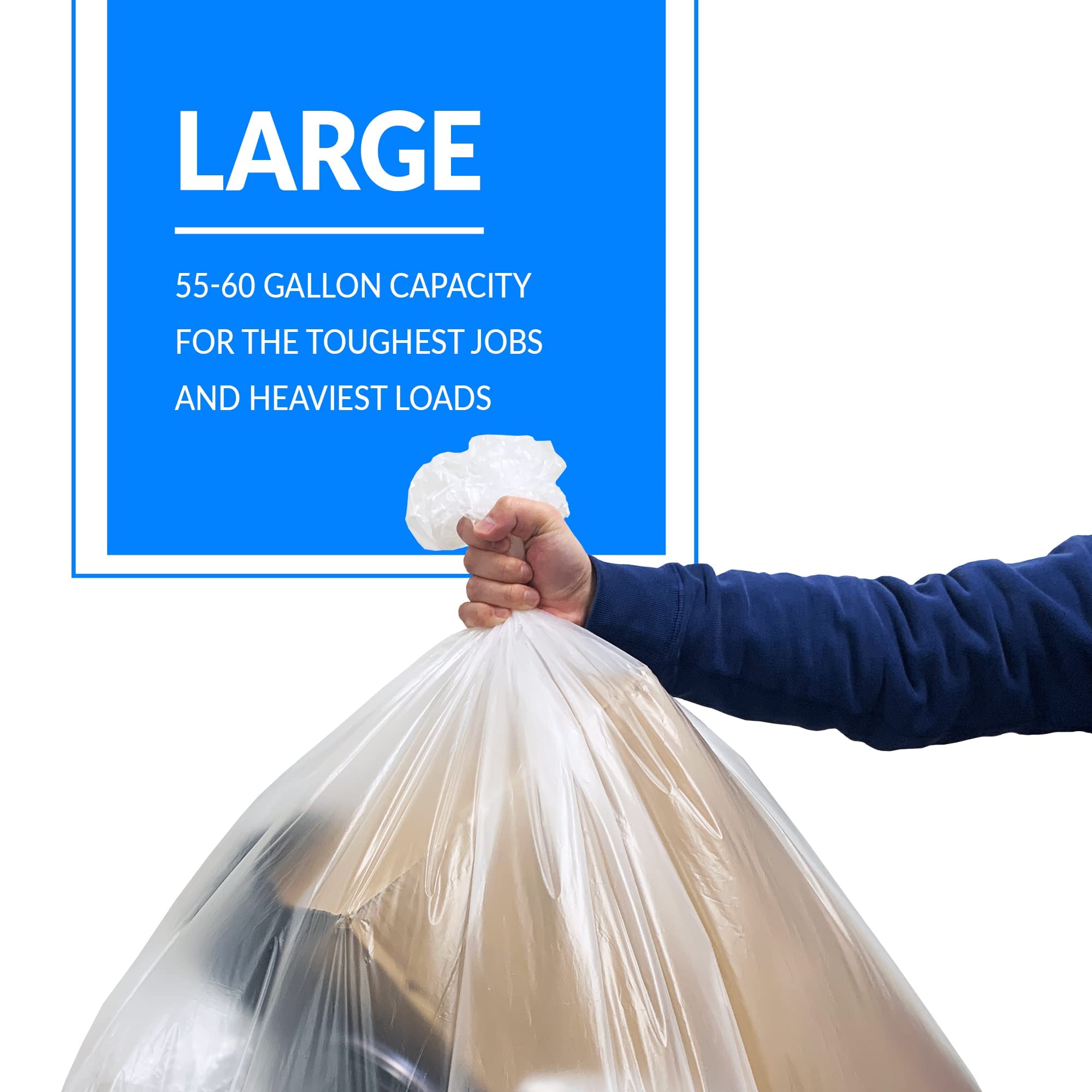 Reli. SuperValue 55-60 Gallon Heavy Duty Trash Bags - 50 Count | Clear Multi-Use Garbage Bags | Made in USA | Perfect for Kitchen, Office, Commercial & Outdoor Use