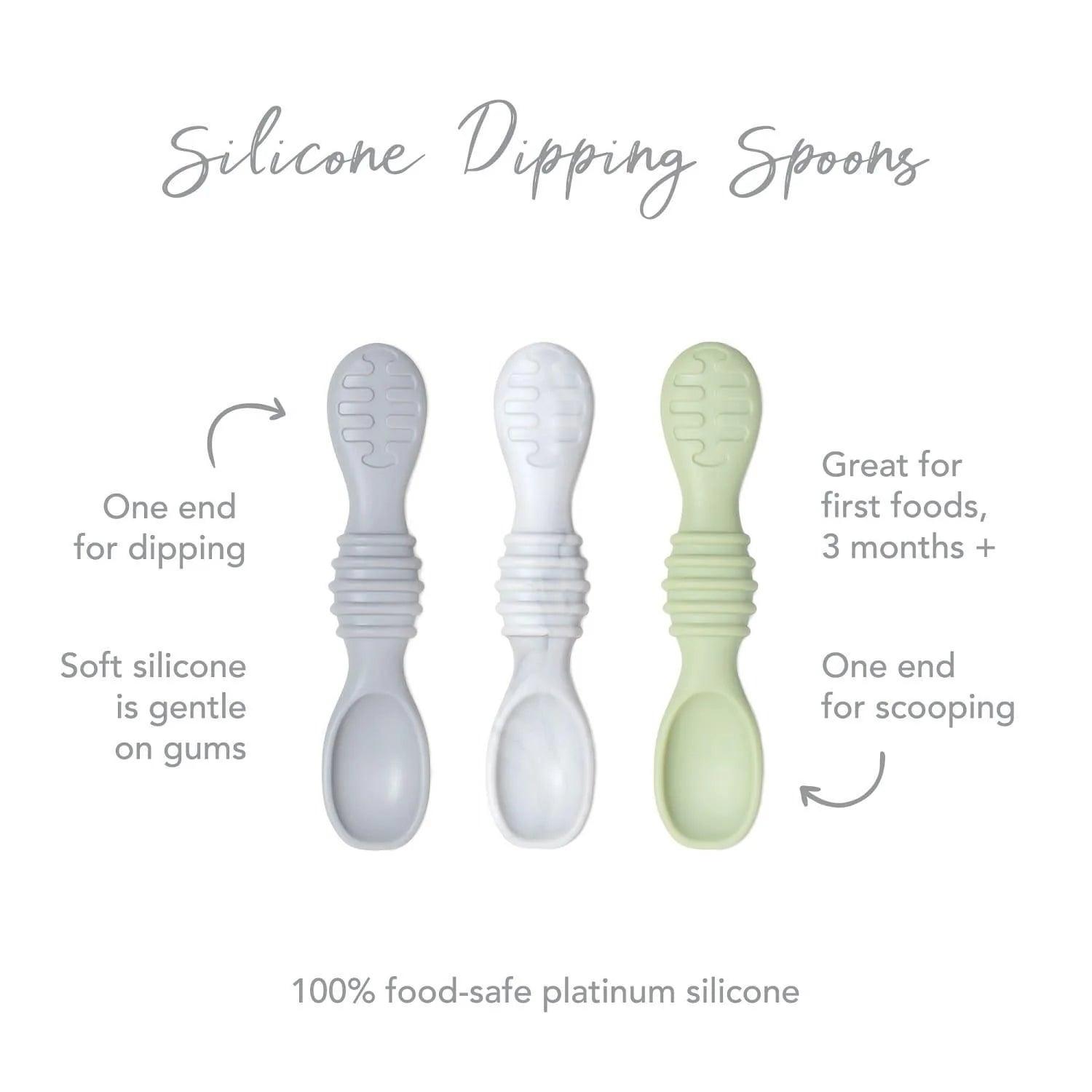 Bumkins Silicone Dipping Spoons Set of 3 - BPA-Free Baby Feeding Utensils for Purees, Yogurt & Snacks - Dishwasher Safe Toddler Spoon for Easy Cleaning