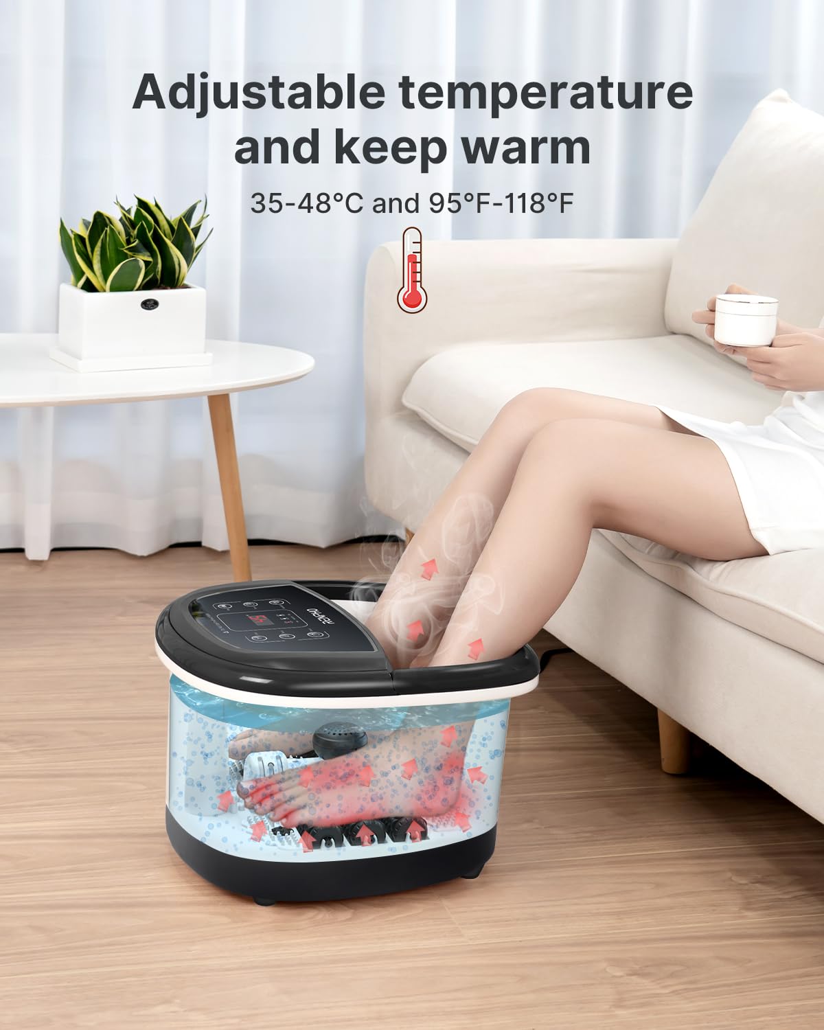 RENPHO Heated Foot Spa Massager with Auto Roller, 3 Massage Modes, Adjustable Timer & Temperature - Perfect for Relaxation, Gift for Women/Mom/Wife - Home Spa Treatment for Stress Relief & Improved Circulation (Black)