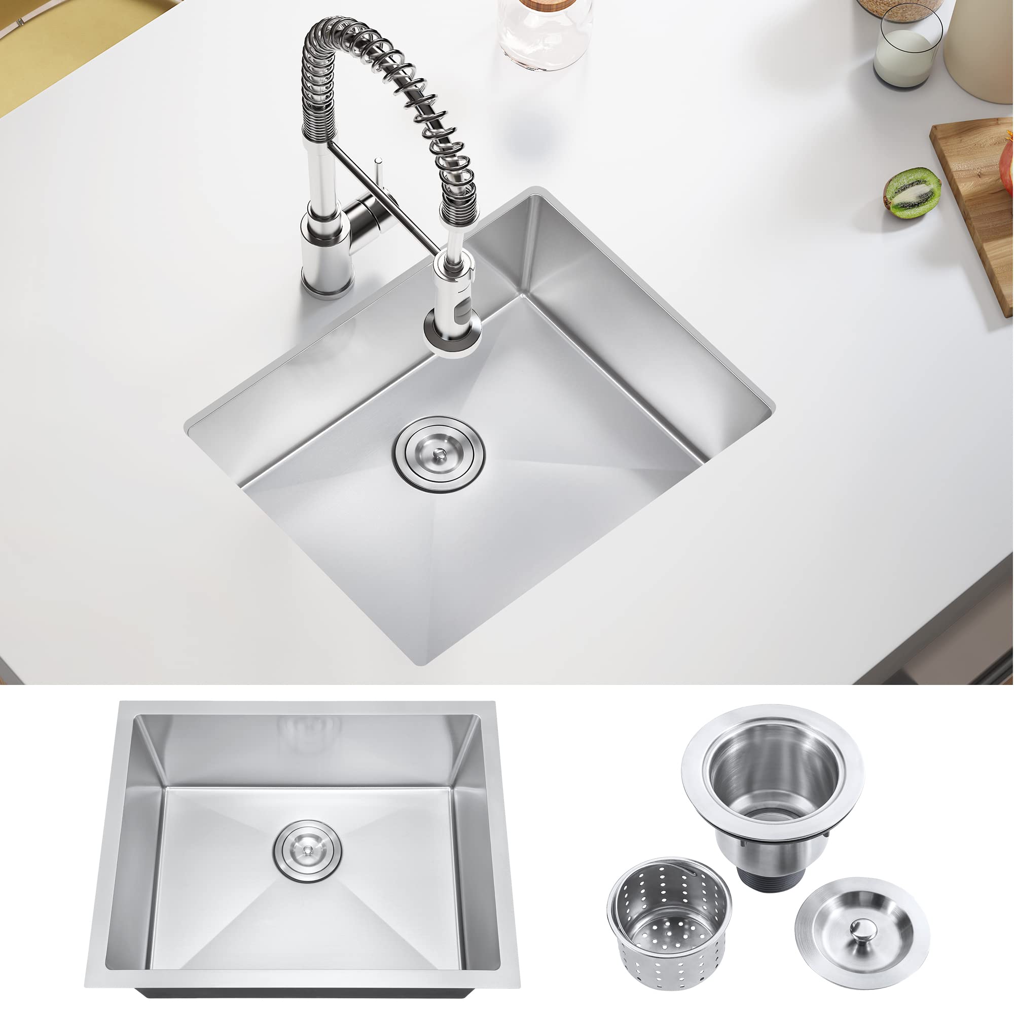 23 Inch Undermount Kitchen Sink - Nano Coating Stainless Steel, Handmade Single Bowl Sink for Modern Kitchens | Perfect for Meal Prep, Dishwashing & Entertaining