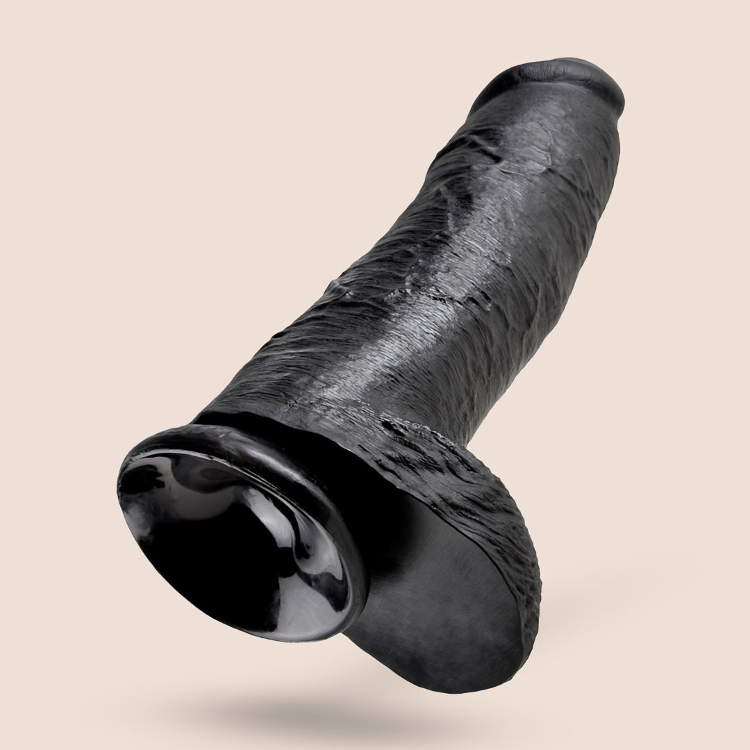 Ultra-Realistic 12 Inch Black Suction Cup Dildo with Balls - King C Adult Toy for Solo Play, Couples & BDSM Scenes