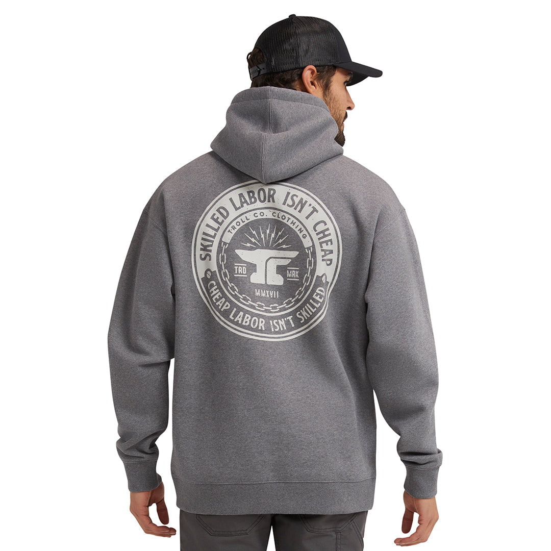 Troll Co. Men's Construction Worker Hooded Sweatshirt - Funny Skilled Labor Isn't Cheap Pullover - Perfect for Job Sites, Construction Work & Casual Wear