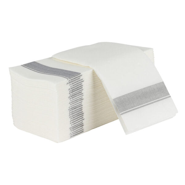 Premium Linen-Like White Dinner Napkins with Elegant Border - 50 Pack for Formal Dining, Parties & Special Occasions