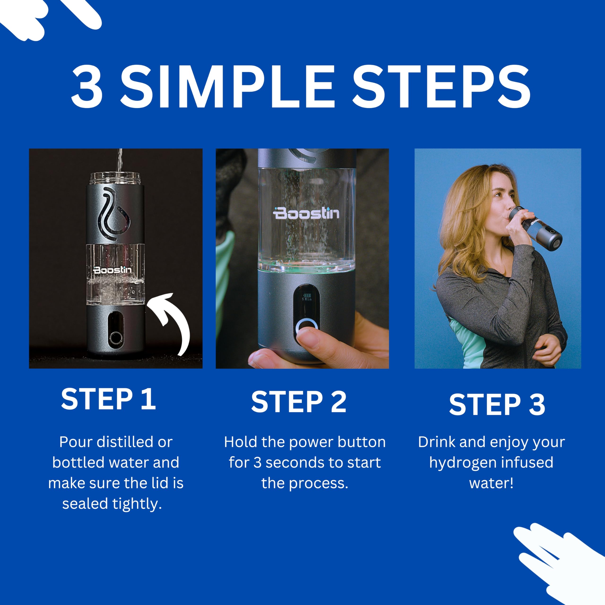 Boostin Pro Hydrogen Water Bottle - 3-in-1 SPE/PEM Technology for Enhanced Hydration & Antioxidant Benefits - Generates up to 5000PPB Hydrogen Water - Portable, Lightweight & BPA-Free with OLED Display - Perfect for Travel, Gym & Daily Wellness Routine