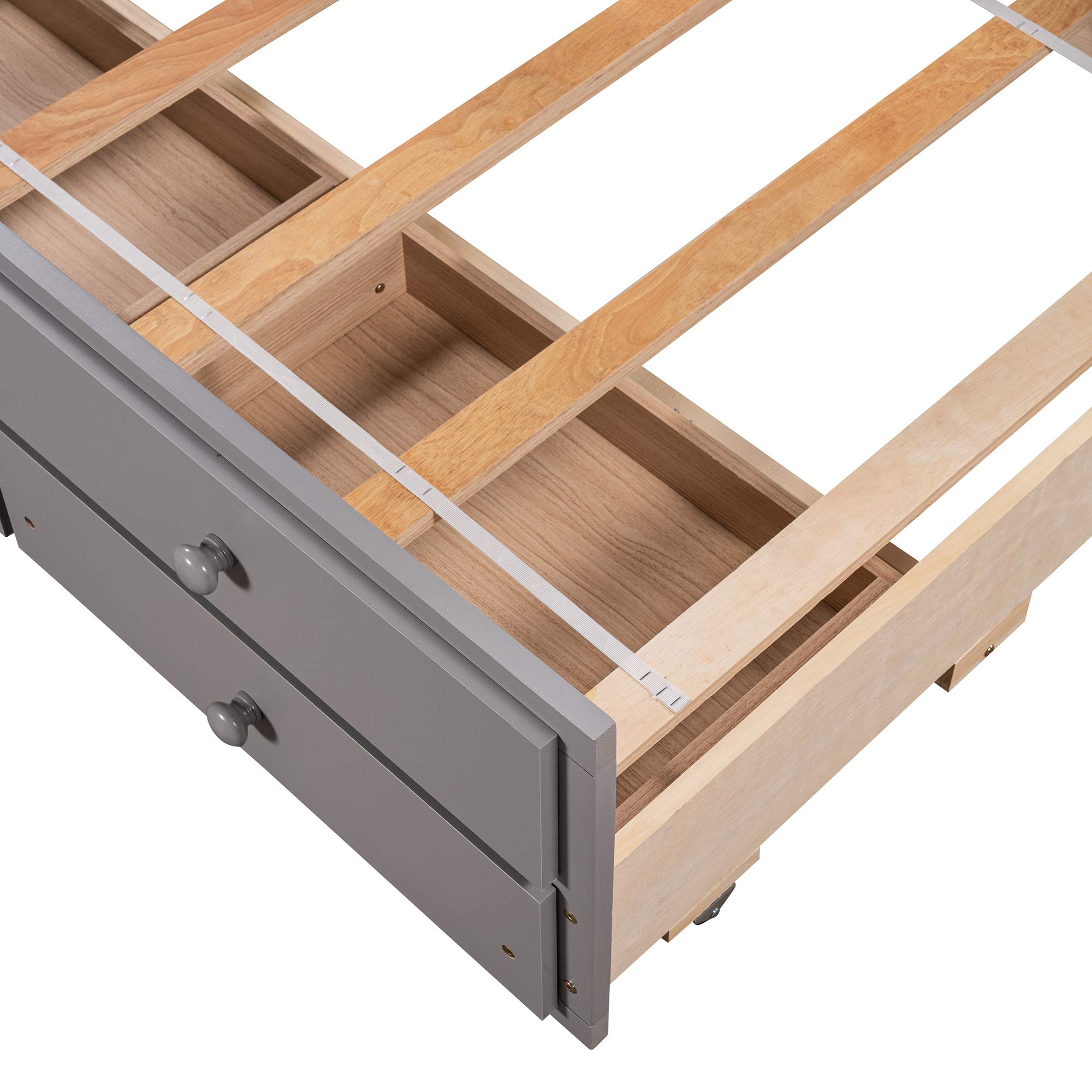 Twin Daybed with Trundle and Storage Drawers - Wood Slat Support Captain's Bed for Kids & Teens, No Box Spring Needed - Perfect for Guest Rooms, Dormitories & Small Spaces