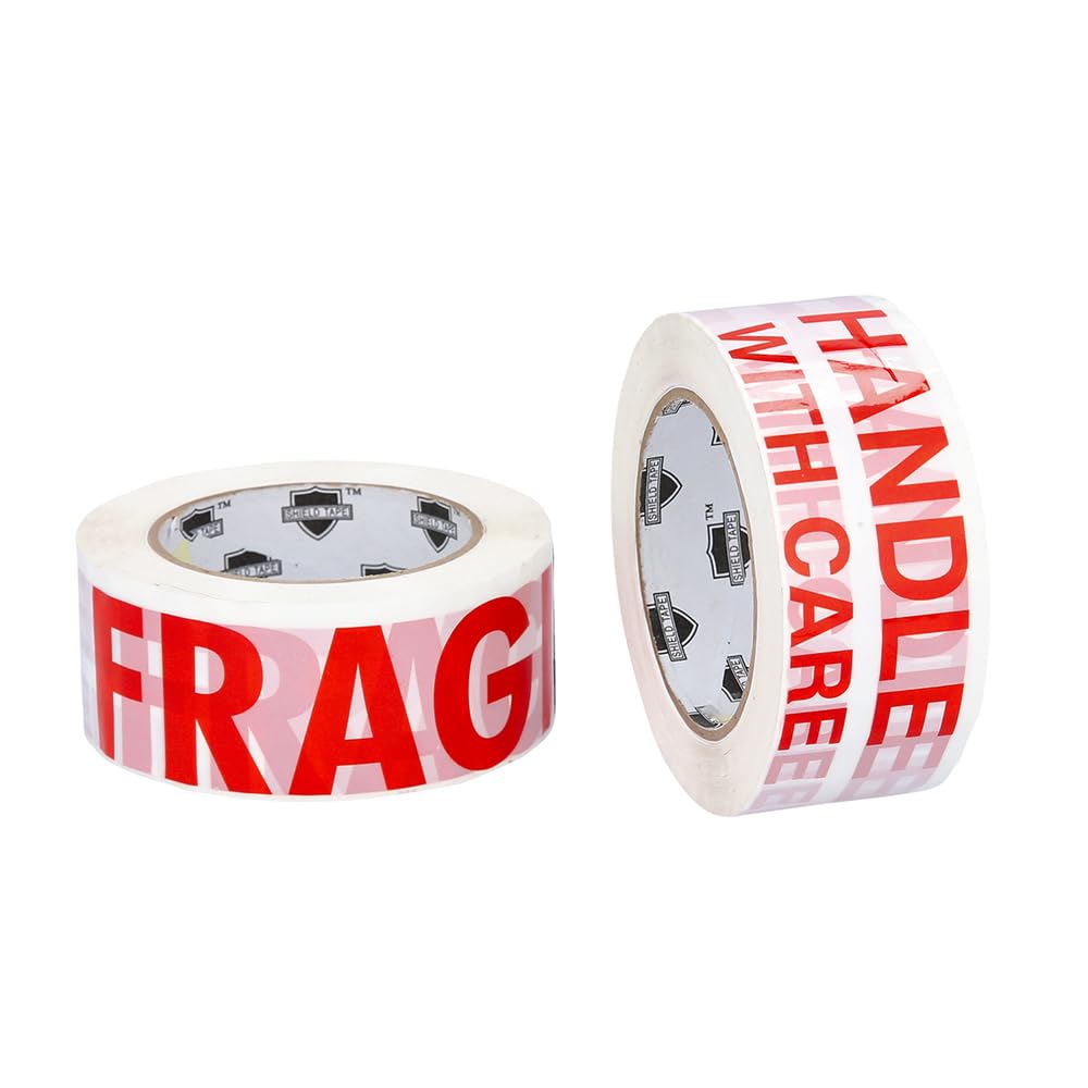 PSBM Fragile Shipping Tape - 3 Inch x 110 Yards, 24 Pack - Red 'Fragile Handle with Care' Printed on White Tape - Ideal for Moving Boxes, Package Protection & Warehouse Shipping Supplies