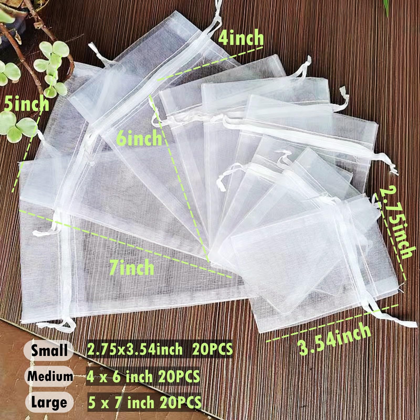 60PCS White Organza Drawstring Bags - 3 Sizes for Wedding Favors, Jewelry, Party Gifts & Festival Decorations | Perfect for Bridal Showers, Baby Showers, Birthday Parties & Holiday Celebrations