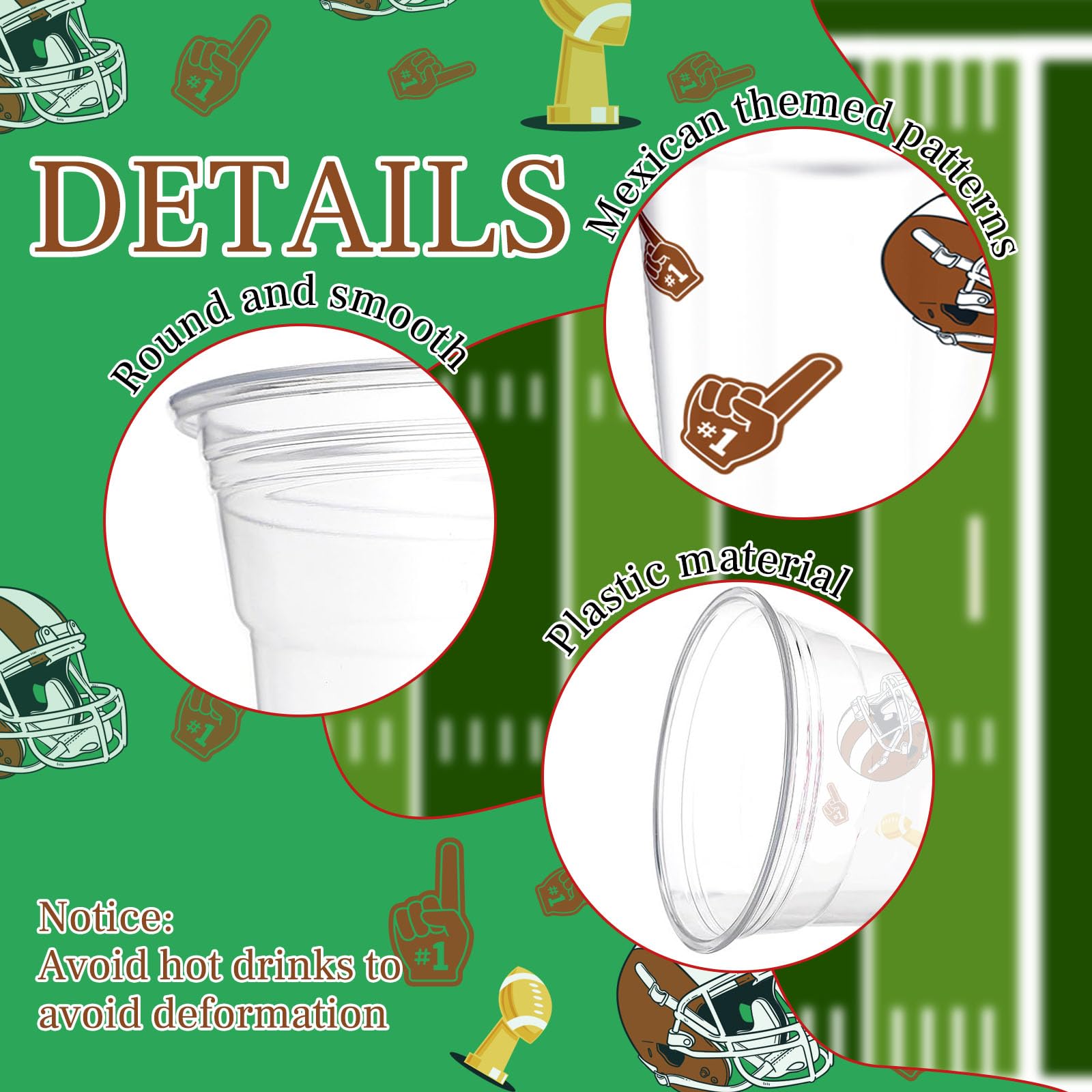 45-Pack 12oz Clear Plastic Football Party Cups - Disposable Drinking Cups for Super Bowl, Tailgating & Sports Events - Bulk Football-Themed Party Supplies