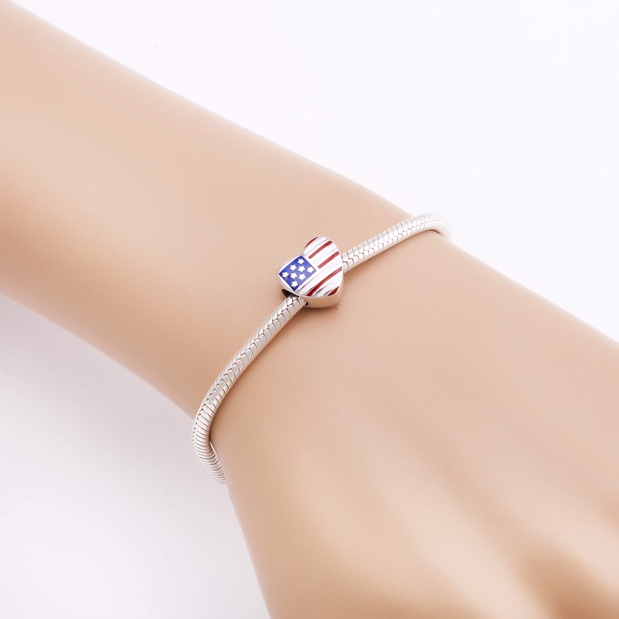 Hoobeads Patriotic USA Flag Charms - 925 Sterling Silver Enamel Beads for Travel Jewelry Making | Perfect for Bracelets, Necklaces & DIY Craft Projects