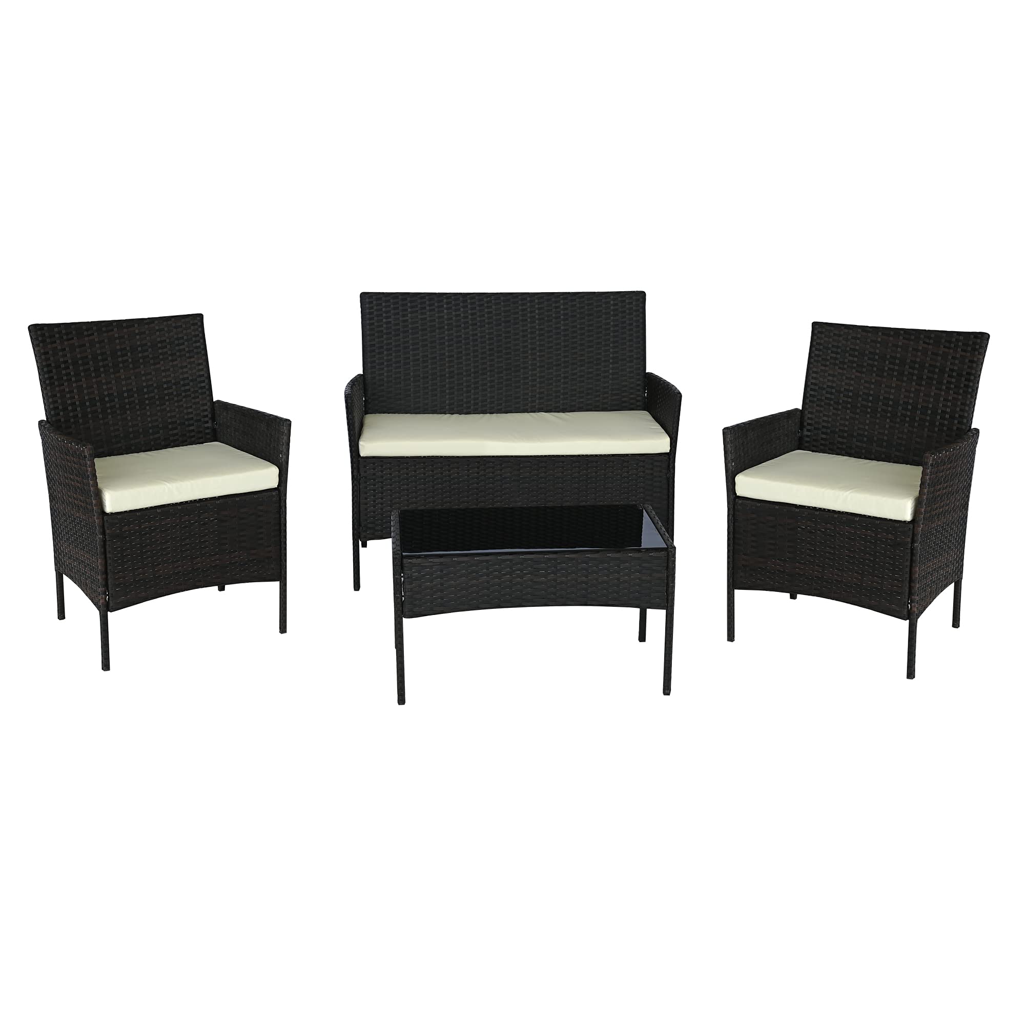 3-Piece Outdoor Wicker Patio Furniture Set - PE Rattan Sofa Chairs with Washable Cushions & Tempered Glass Tabletop - Brown - Perfect for Garden, Porch, Backyard and Poolside Relaxation