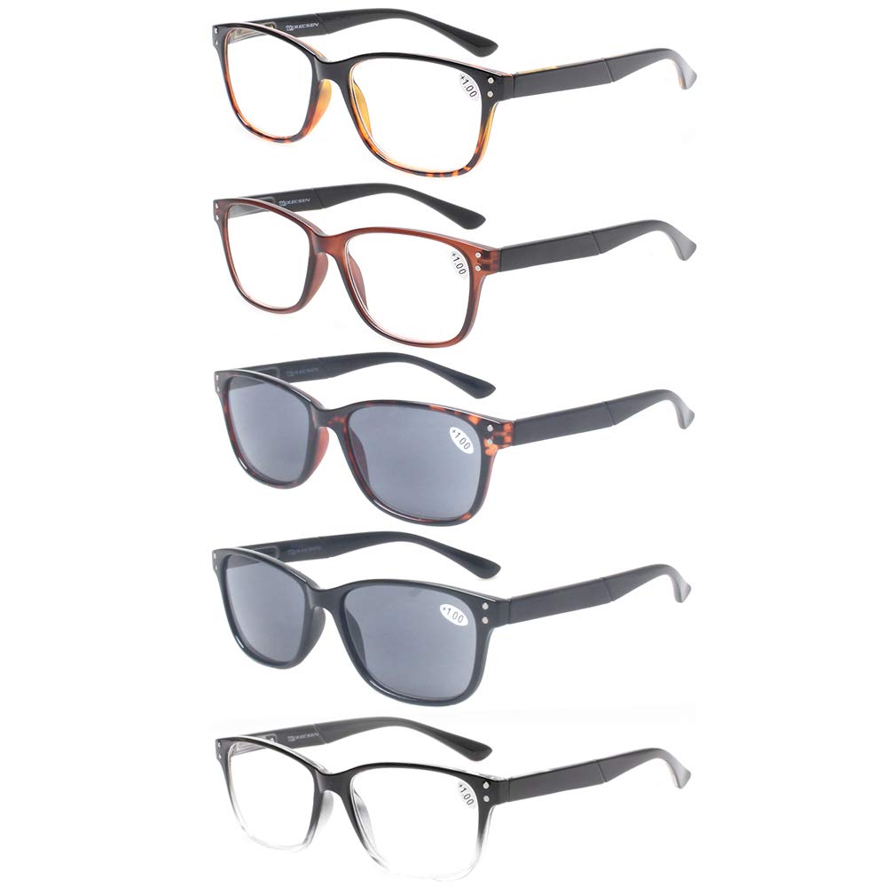 JOSCHOO 5-Pack Reading Glasses for Men & Women - Lightweight Spring Hinge Readers with Prime Black Frame - Perfect for Reading, Computer Use & Office Work