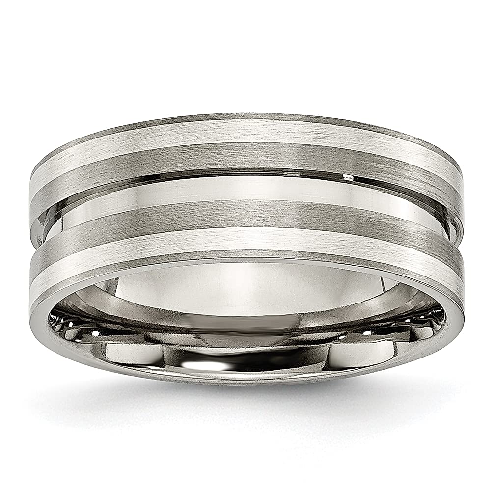 ICE CARATS Titanium 925 Sterling Silver Inlay 8mm Wedding Band Ring for Women - Durable Precious Metal Fine Jewelry, Anniversary Gift for Her - Perfect for Engagements, Weddings & Special Occasions