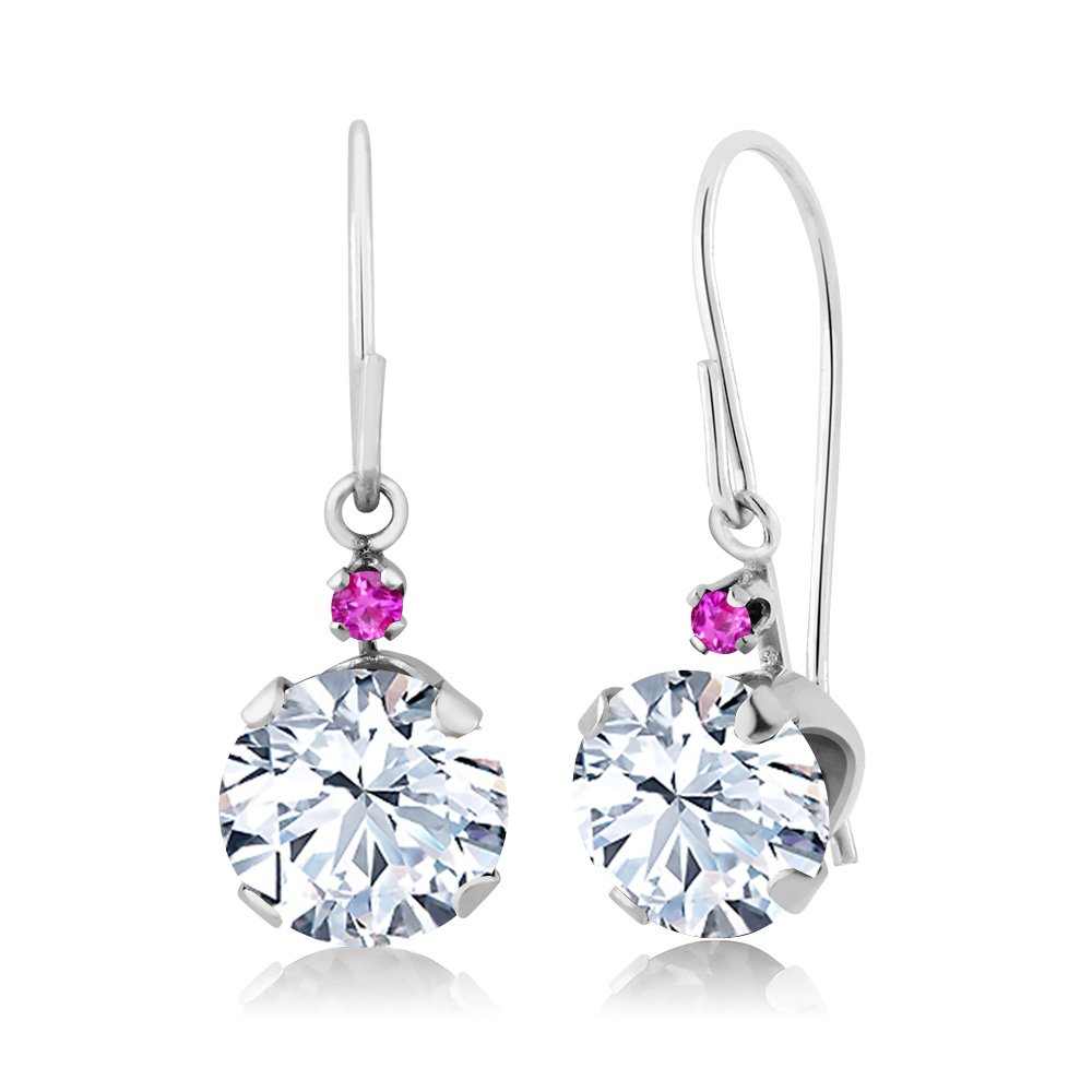 1.72 Ct Round White Zirconia & Pink Sapphire 14K White Gold Earrings for Women - Elegant Gemstone Jewelry Gift for Anniversary, Birthday & Special Occasions