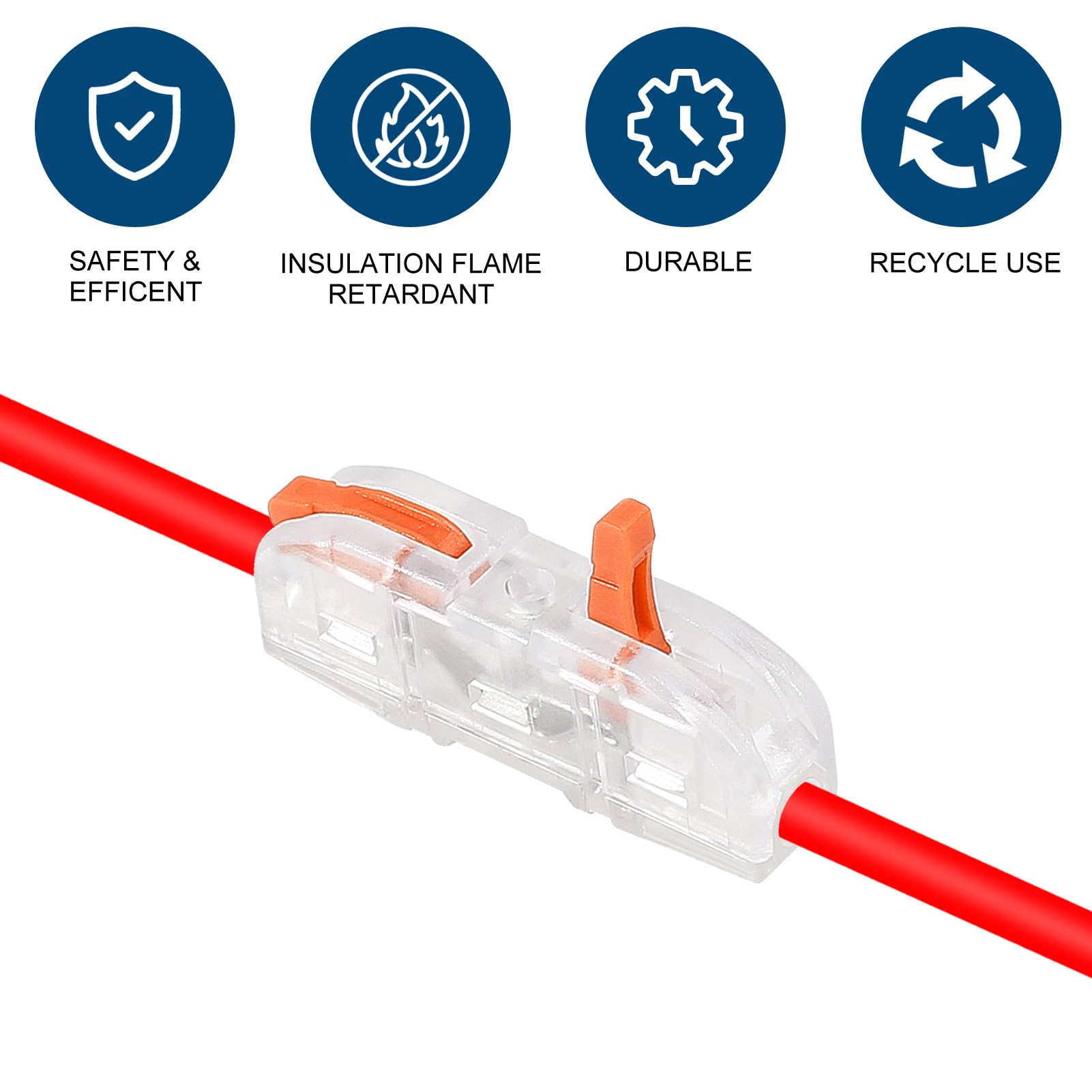 20pcs Orange Lever Wire Connectors - Compact 1 to 1 Inline Electrical Connectors for 28-12 AWG Wires | DIY Home Wiring, Electrical Repairs & Automotive Applications