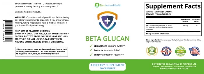Beta Glucan 1,3D Supplement - Immune Support & Wellness Booster | Vegan, Non-GMO | Perfect for Daily Health Maintenance & Immune System Strengthening