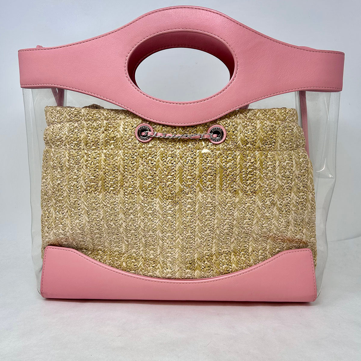 Chanel 31 Quilted Shopping Tote Bag - Pink & Clear PVC Leather Raffia Handbag for Women | Luxury Designer Tote for Work, Travel & Everyday Use