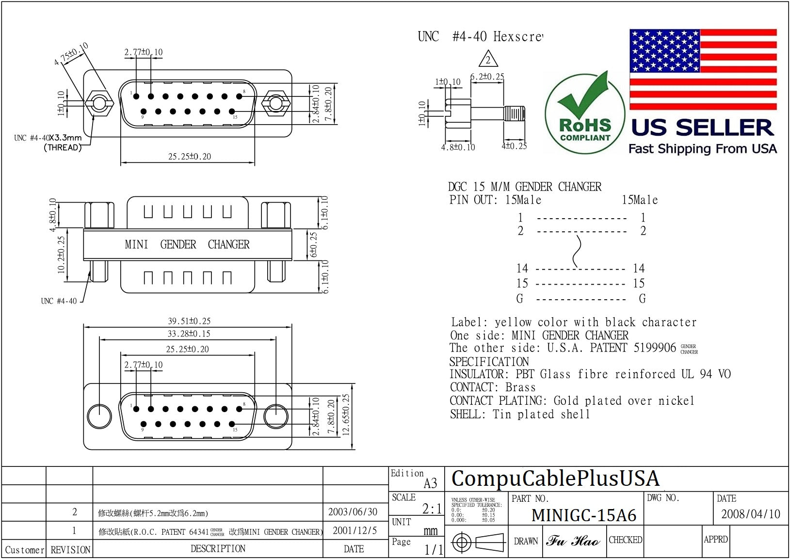 DB15 Male to Male D-Sub Serial Mini Gender Changer Coupler Adapter (6-Pack) - Perfect for Computer, Monitor & Industrial Equipment Connections
