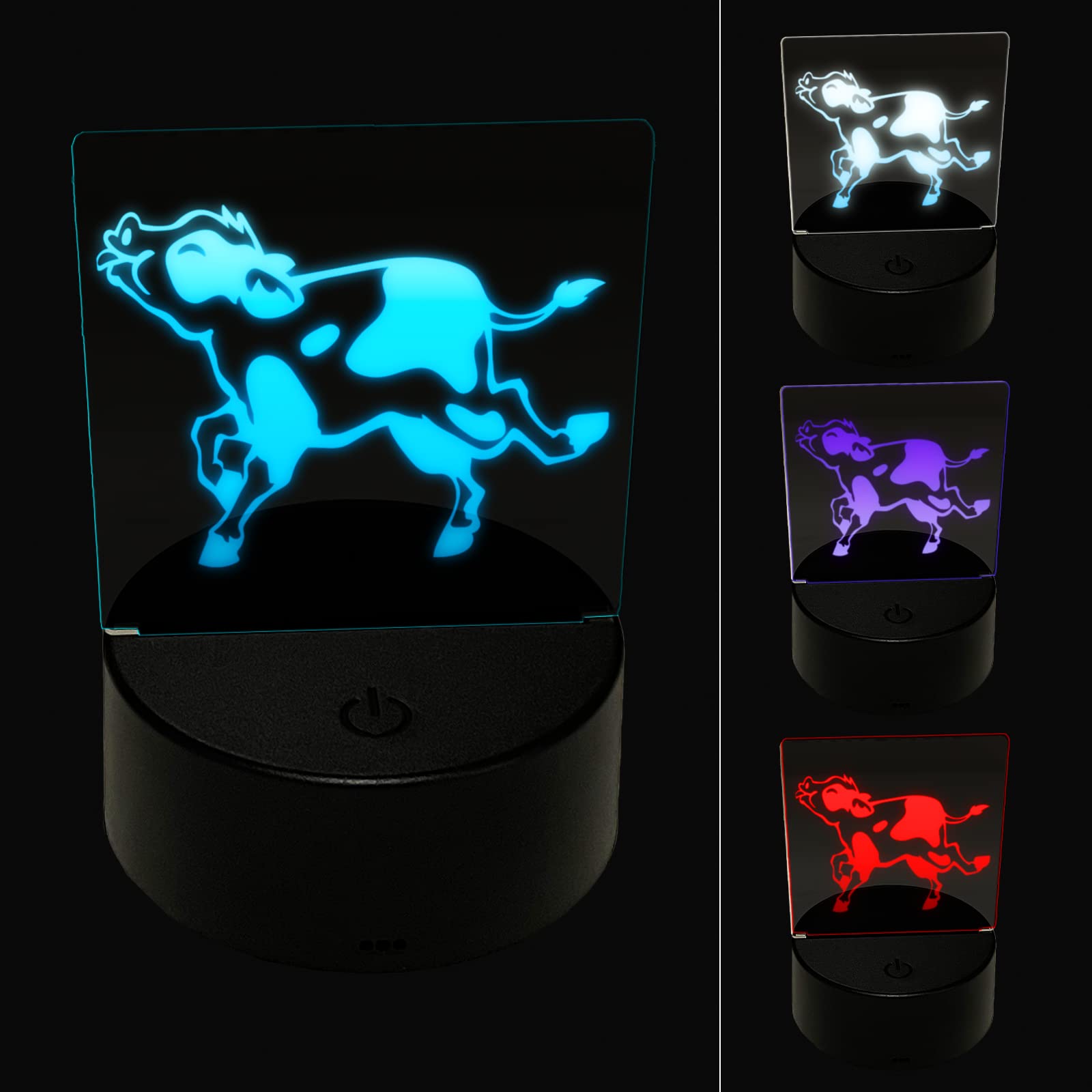 Sniggle Sloth Happy Prancing Spotted Cow Calf 3D Illusion LED Night Light - Cute Animal Nightstand Lamp for Kids' Bedroom, Nursery, or Home Decor