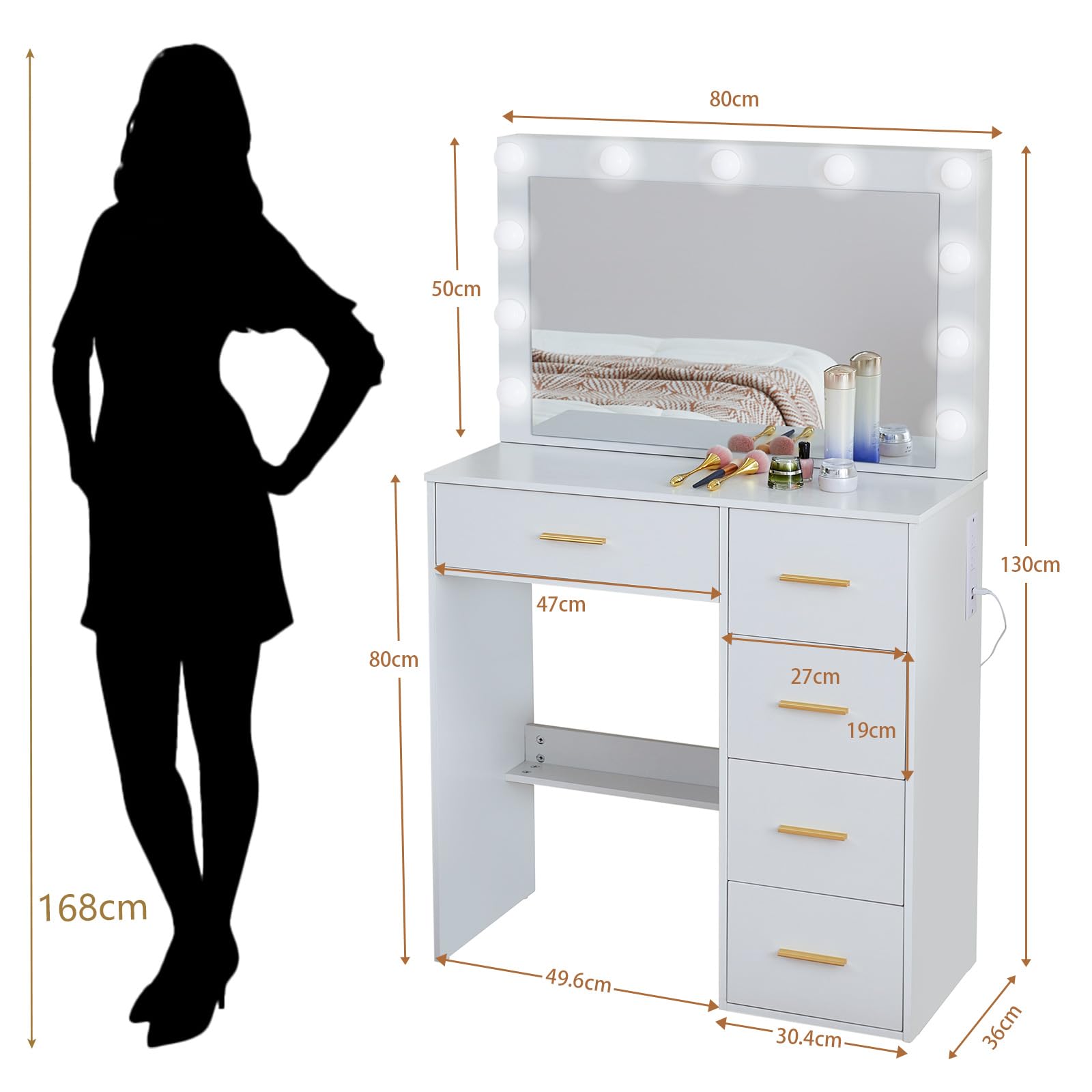 Vanity Desk with Mirror and Light - 31.5