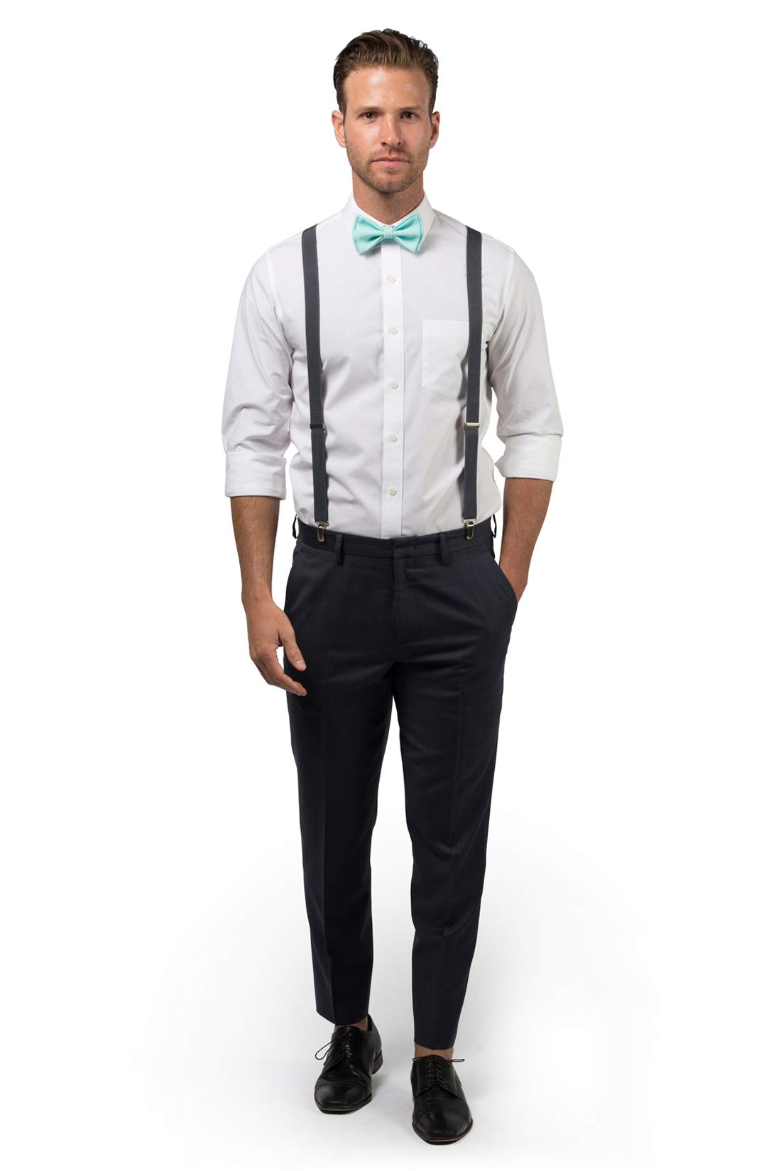 Charcoal Grey Suspenders Bow Tie Set for Boys & Men - Wedding & Party Outfit