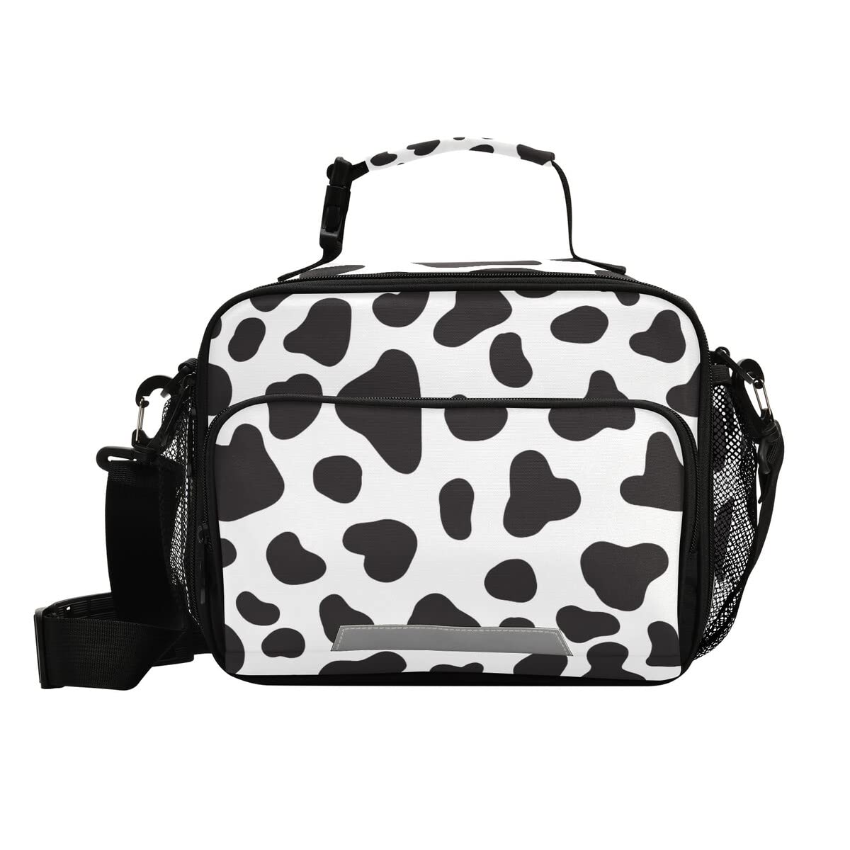 Exnundod Cow Print Reusable Insulated Lunch Bag - Black and White Animal Pattern Lunch Box with Adjustable Strap, Leakproof & Eco-Friendly for Office, School, Picnic, Beach, Camping & Outdoor Activities