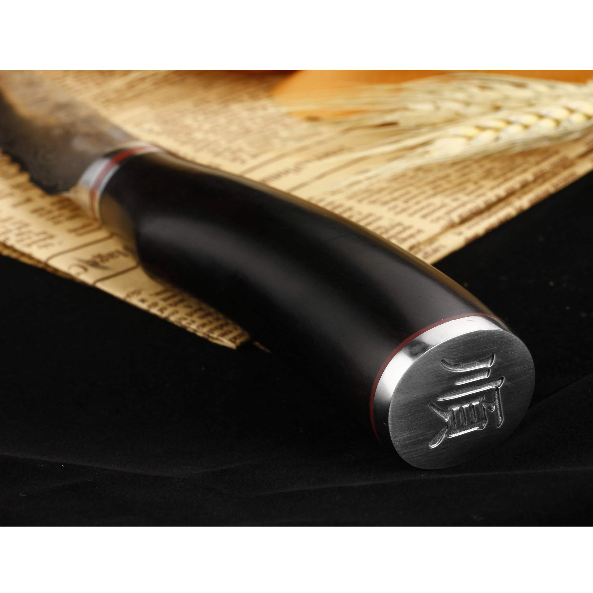YOUSUNLONG 8-Inch Serrated Bread Knife - Premium Japanese Hammered Damascus Steel - Natural Ebony Wood Handle - Perfect for Slicing Bread, Bagels, Cakes and Deli Meats - Ideal for Home Kitchens, Bakeries and Restaurants