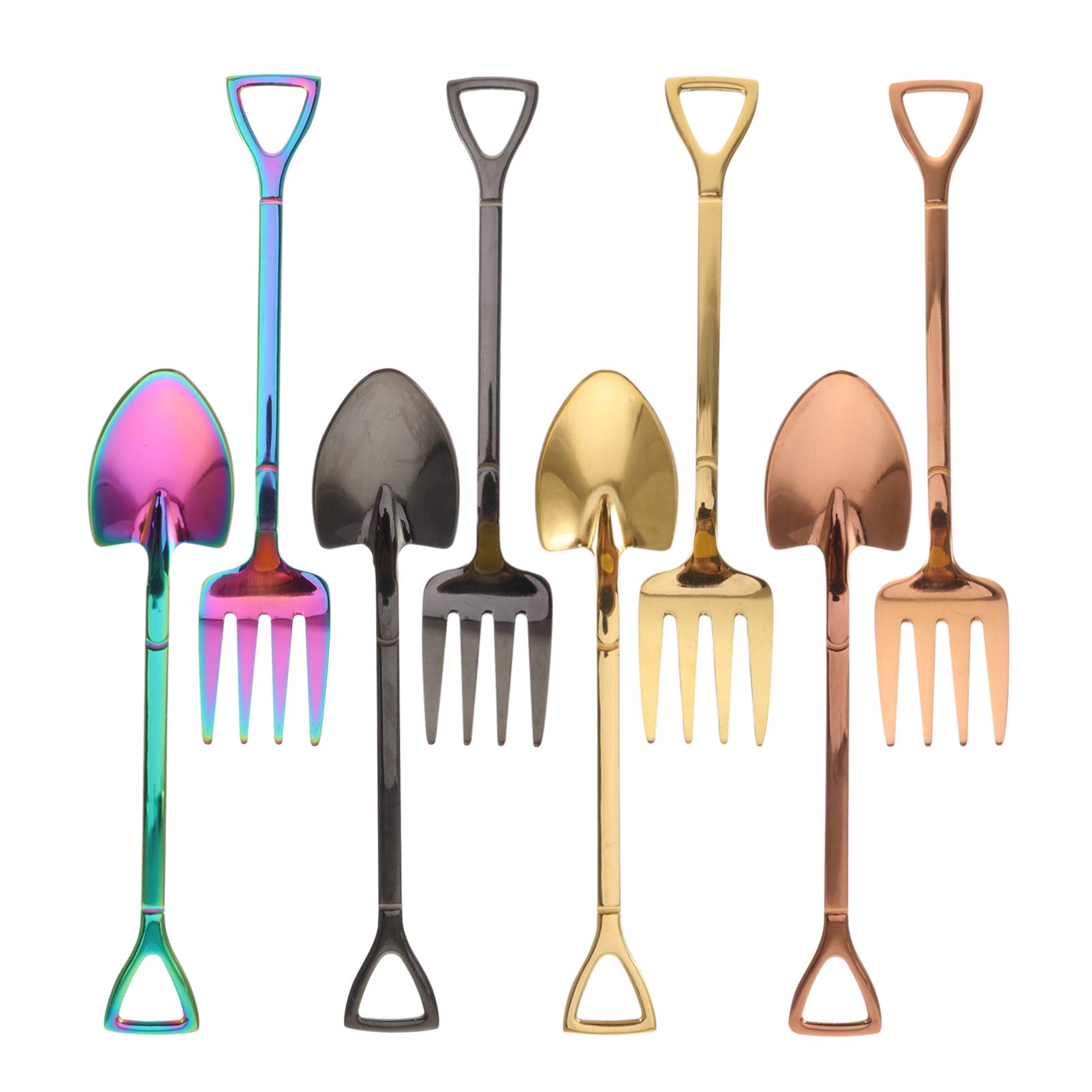 YARNOW 8-Piece Stainless Steel Cake & Ice Cream Fork Spoon Set - Shovel-Shaped Dessert Utensils for Home, Restaurant, Party Serving (Perfect for Cakes, Fruits, Desserts & Ice Cream)