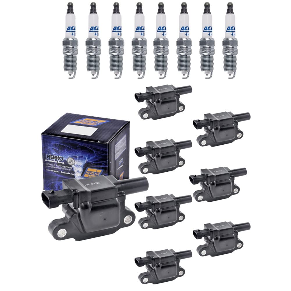 8 Herko Automotive B058 Ignition Coils + 8 OEM-ACD 41-962 Platinum Spark Plugs - Compatible with 2007-2012 Chevrolet Silverado, Tahoe, Suburban & GMC Sierra, Yukon 5.3L 6.2L V8 Engines - High Performance Replacement Parts for Improved Fuel Efficiency & Smooth Acceleration