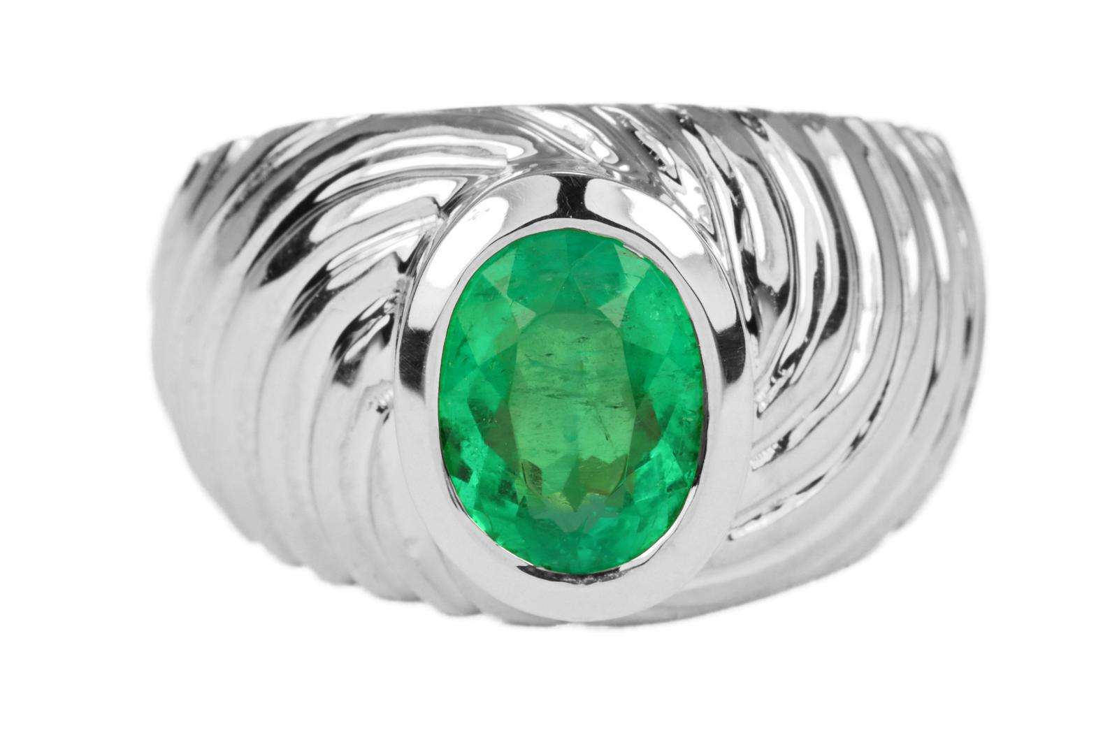 1.90 Carat Natural Oval Emerald 14K Gold Men's Signet Ring - Elegant Solitaire Jewelry for Weddings, Engagements & Special Occasions