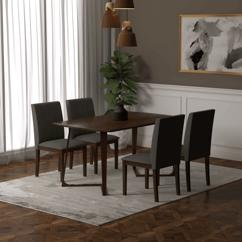 Mitros 150cm Wooden Dining Table Set - 6-Piece Modern Farmhouse Kitchen Furniture for Dining Room, Kitchen, and Outdoor Patio