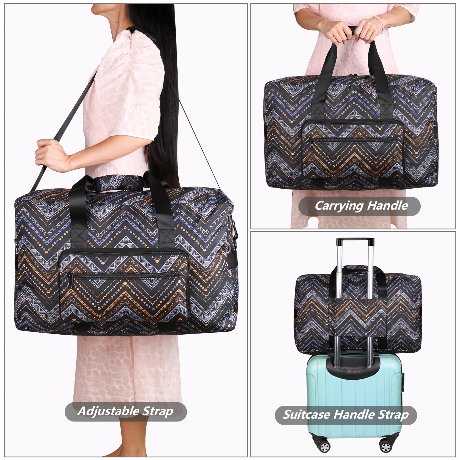 F.FETIVIN Women's Weekender Bag - Medium Travel Duffle Carry On Overnight Bag with Wavy Stripes | Perfect for Weekend Getaways, Gym, Business Trips & Airplane Travel