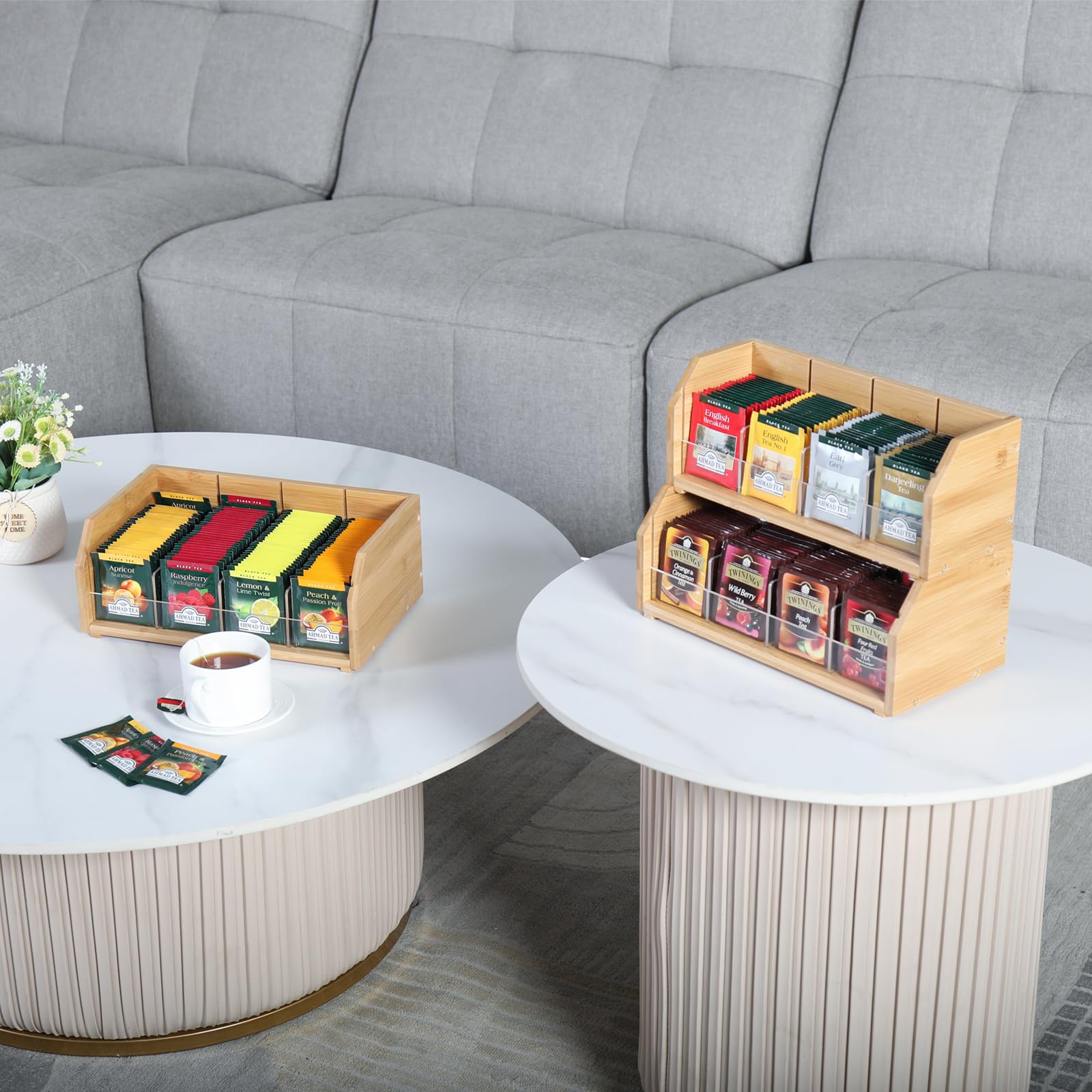 3-Tier Stackable Bamboo Tea Bag Organizer - Wooden Tea Box Container with Patented Design for Kitchen, Office & Countertop Storage - Perfect for Organizing Tea Bags in Cabinets or Desks