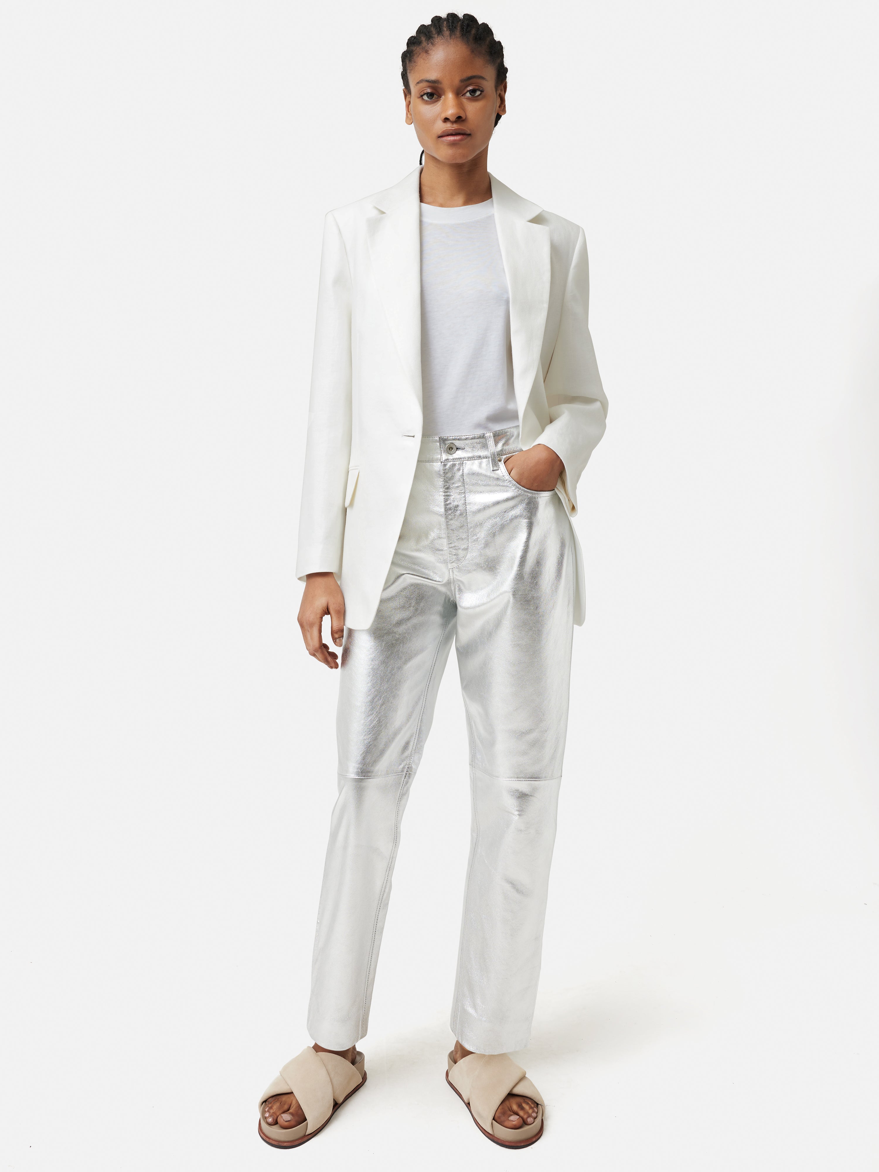 Delmont Slim Fit Leather Jeans for Men | Silver | Stylish & Comfortable for Casual Wear & Night Out