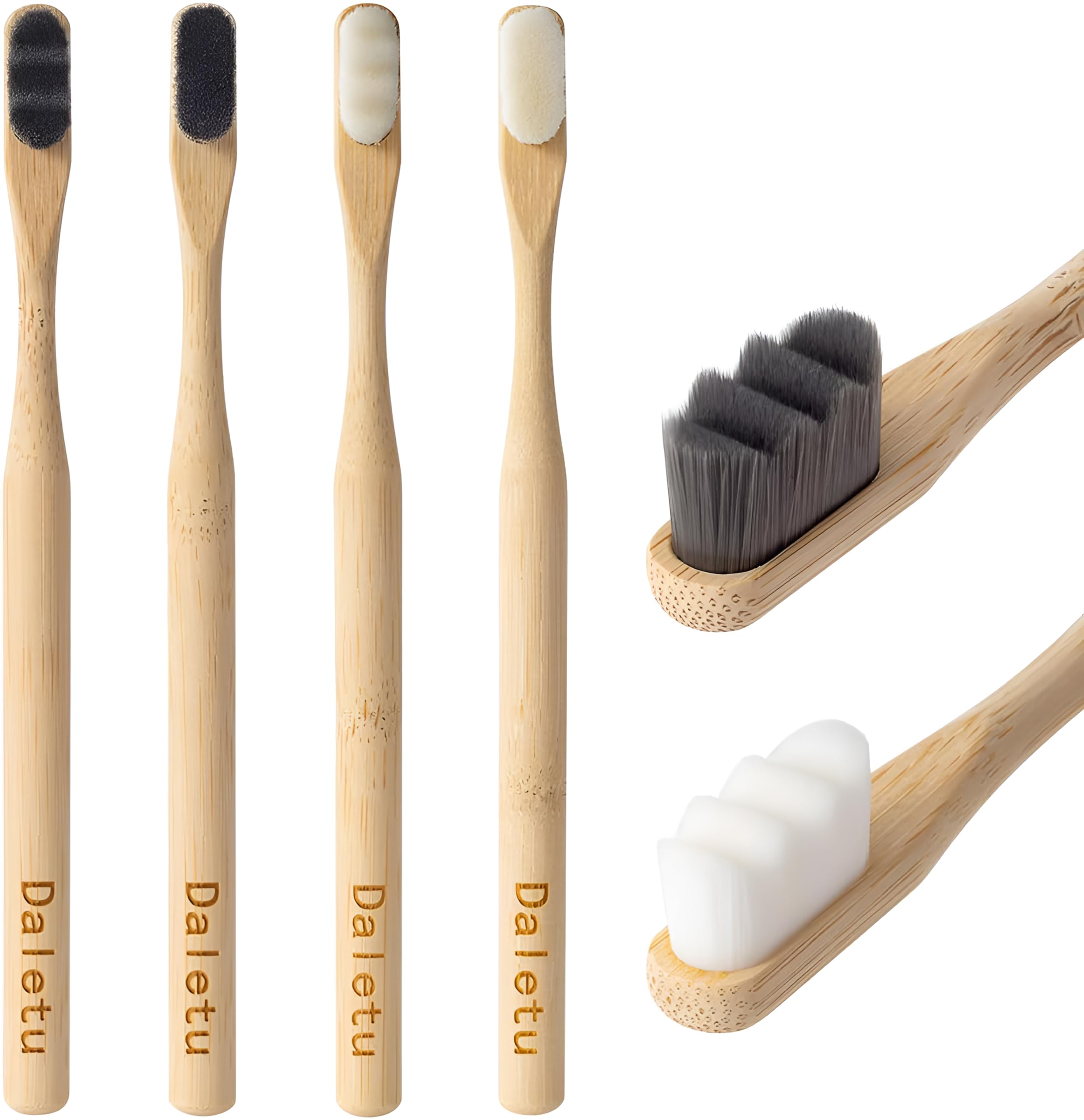 Eco-Friendly Bamboo Toothbrush with Extra Soft Bristles for Sensitive Teeth & Gum Recession - Biodegradable Natural Toothbrushes, 4-Pack - Perfect for Travel, Home & Zero-Waste Lifestyle