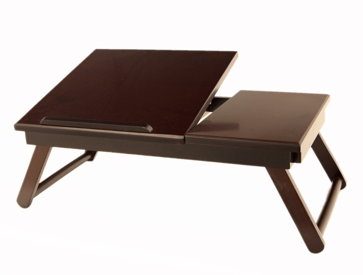 Frenchi Furniture Lap Desk - Dark Cherry Wood Laptop Tray for Bed, Sofa & Couch - Portable Writing & Work Surface for Home Office, Studying & Remote Work