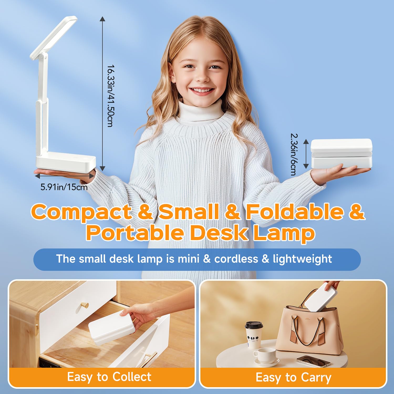 Rechargeable Small Desk Lamp - 6000mAh Battery, 3 Color Modes & 15 Brightness Levels, USB Charging Portable Light for Reading, Studying, Nail Art, Puzzles, and Office Work