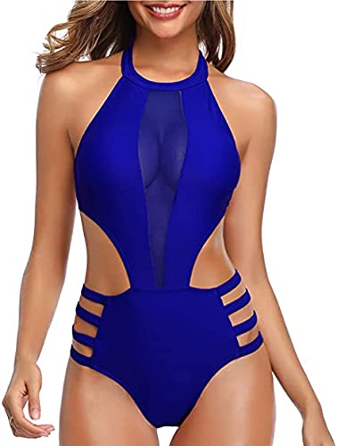 Women's One-Piece Swimsuit with Chest Pad - No Underwire Bikini in Blue for Beach & Pool