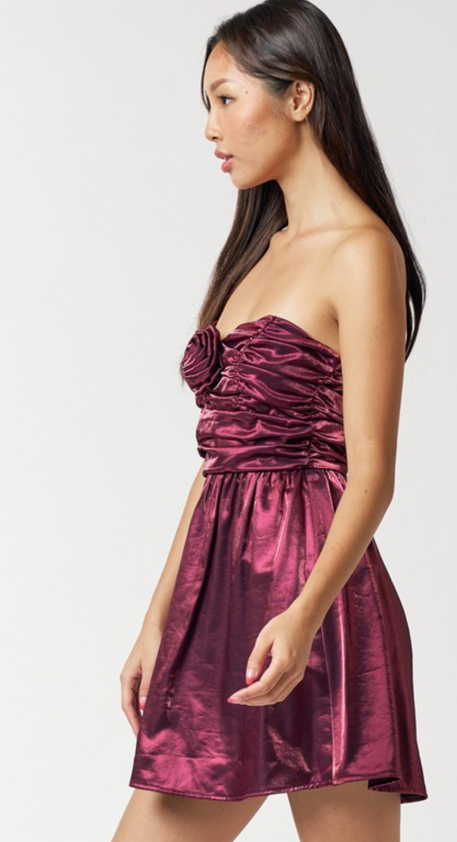 Sweetheart Neckline Flare Tube Mini Dress with Rosette Trim - Burgundy & Black - Perfect for Date Nights, Parties, and Special Occasions