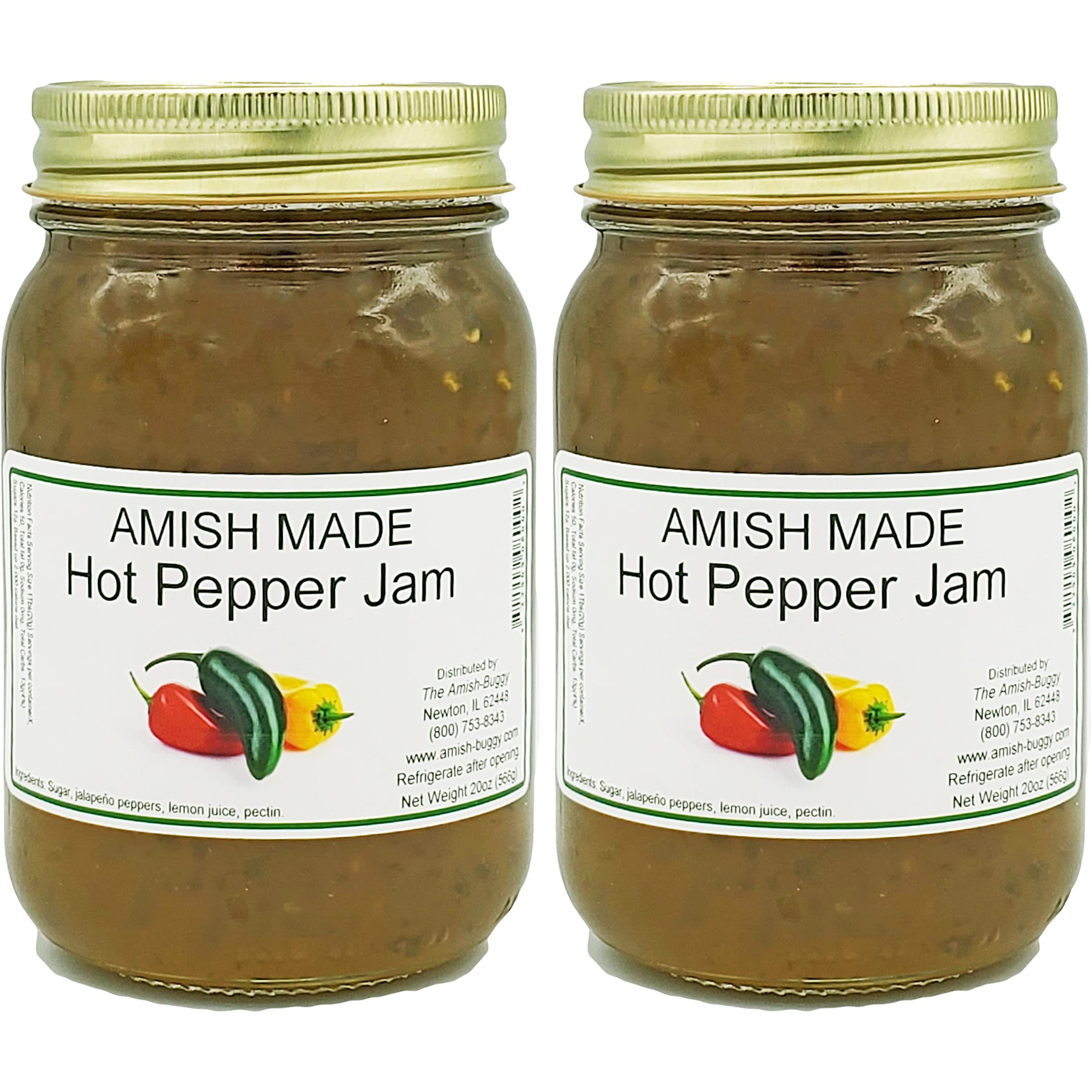 Premium Amish Hot Pepper Jam - 2 Pack (16 Oz Jars Each) - Sweet & Spicy Homemade Preserve for Sandwiches, Cheese Boards & BBQ Glazes
