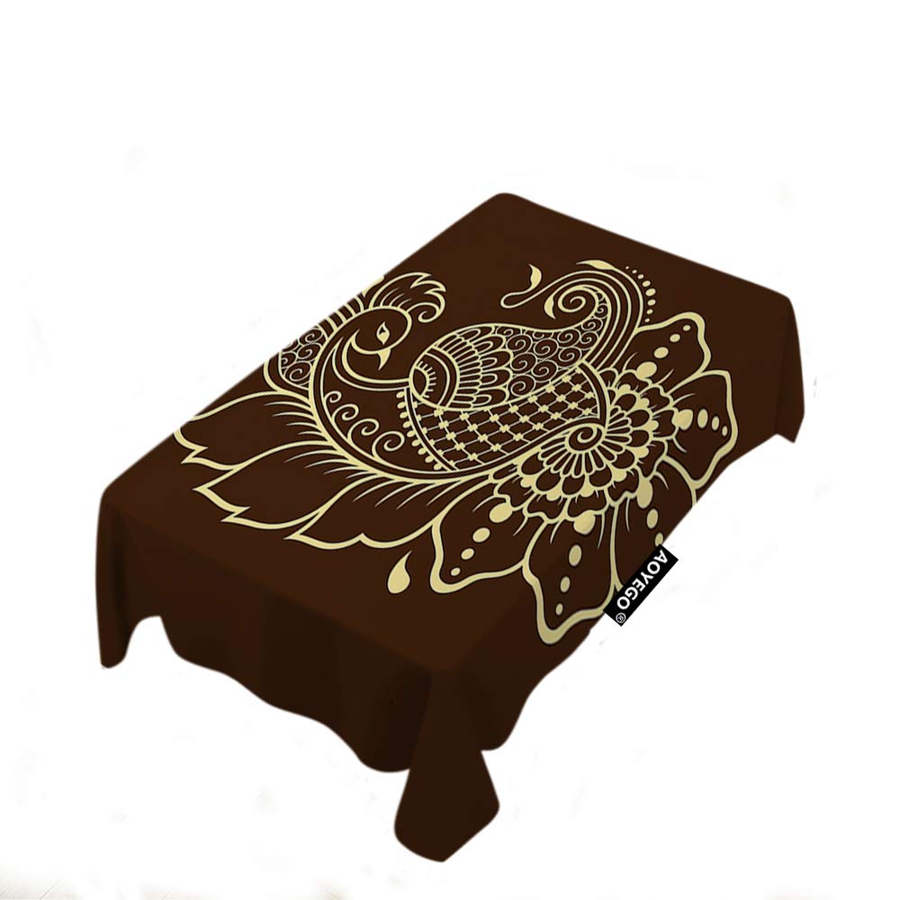 Elegant Peacock & Floral Pattern Rectangular Tablecloth 60x84 Inch - Ethnic Bohemian Style Polyester Table Cover for Kitchen, Dining Room, Holiday Parties, Restaurants & Hotels - Perfect for Thanksgiving, Christmas & Special Occasions