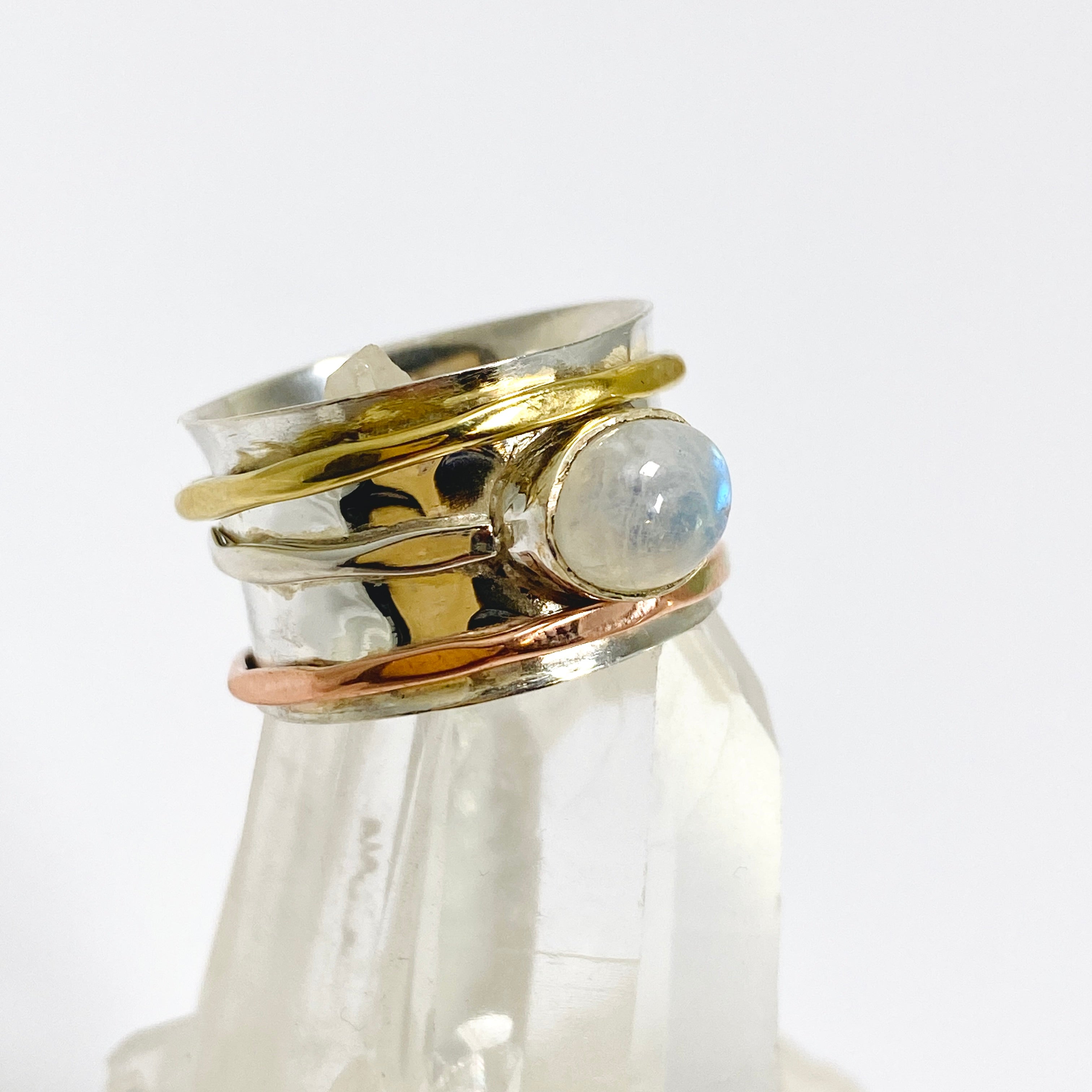Moonstone Oval Cabochon Spinner Ring R4820 - Elegant Handcrafted Sterling Silver Jewelry for Women | Perfect for Meditation, Stress Relief & Everyday Wear