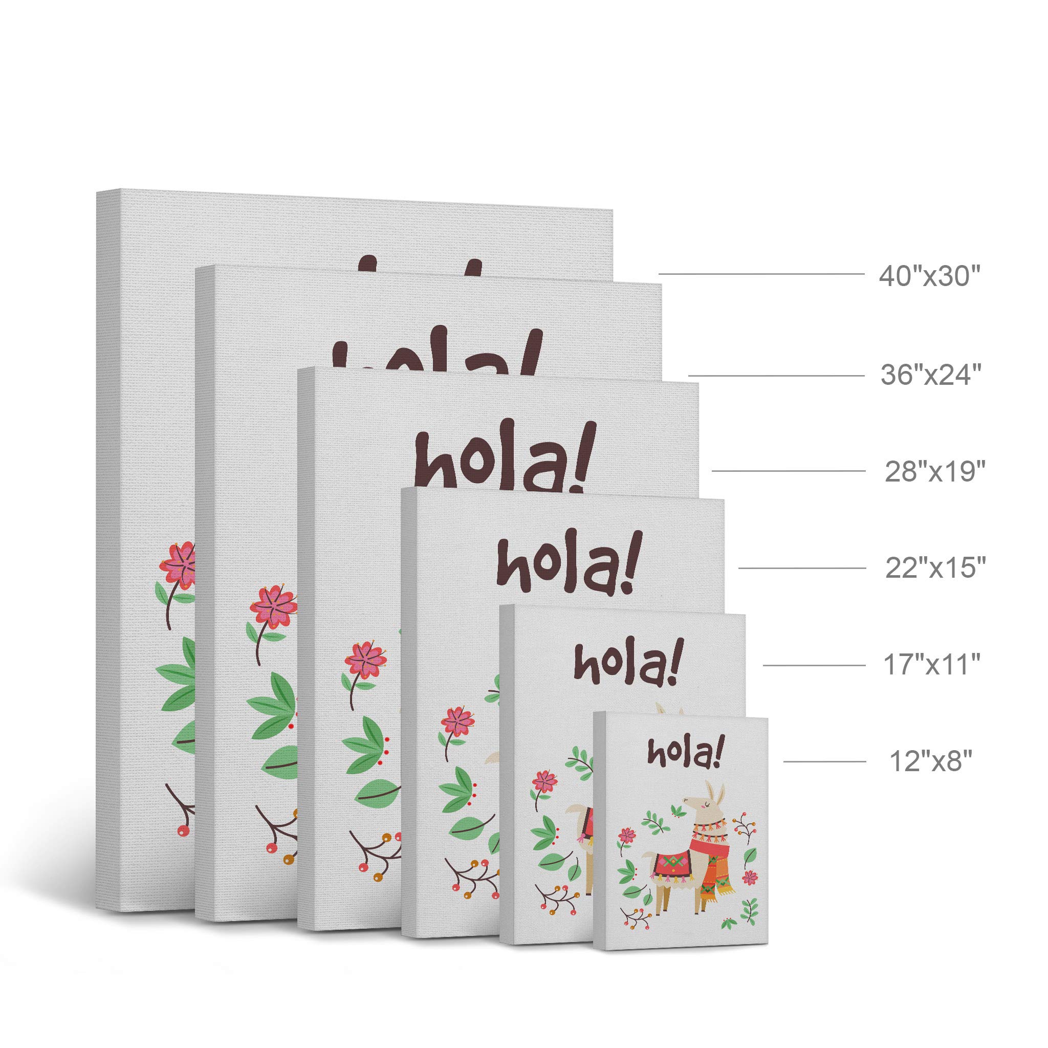 Smile Art Design Hola! Lettering with Cute Alpaca Illustration - White Background Canvas Print (40x30 inches) - Perfect for Kids Room Decor, Nursery Wall Art & Baby Room Decor - Made in USA | Ideal for Children's Bedrooms, Playrooms & Nursery Themed Spaces