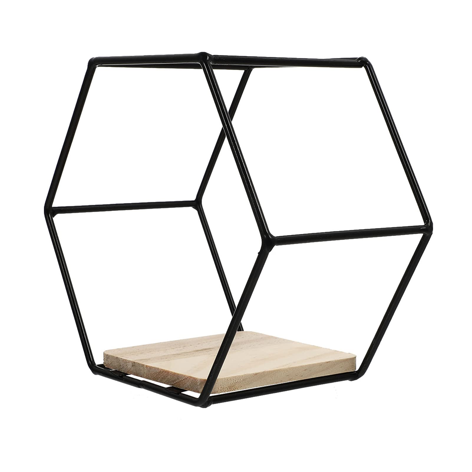 Hexagon Floating Shelf - Metal Frame Wall Mount Display Shelf for Storage & Organization | Rustic Geometric Shelf for Books, Plants, Sundries | Perfect for Living Room, Bedroom, Bathroom Decor