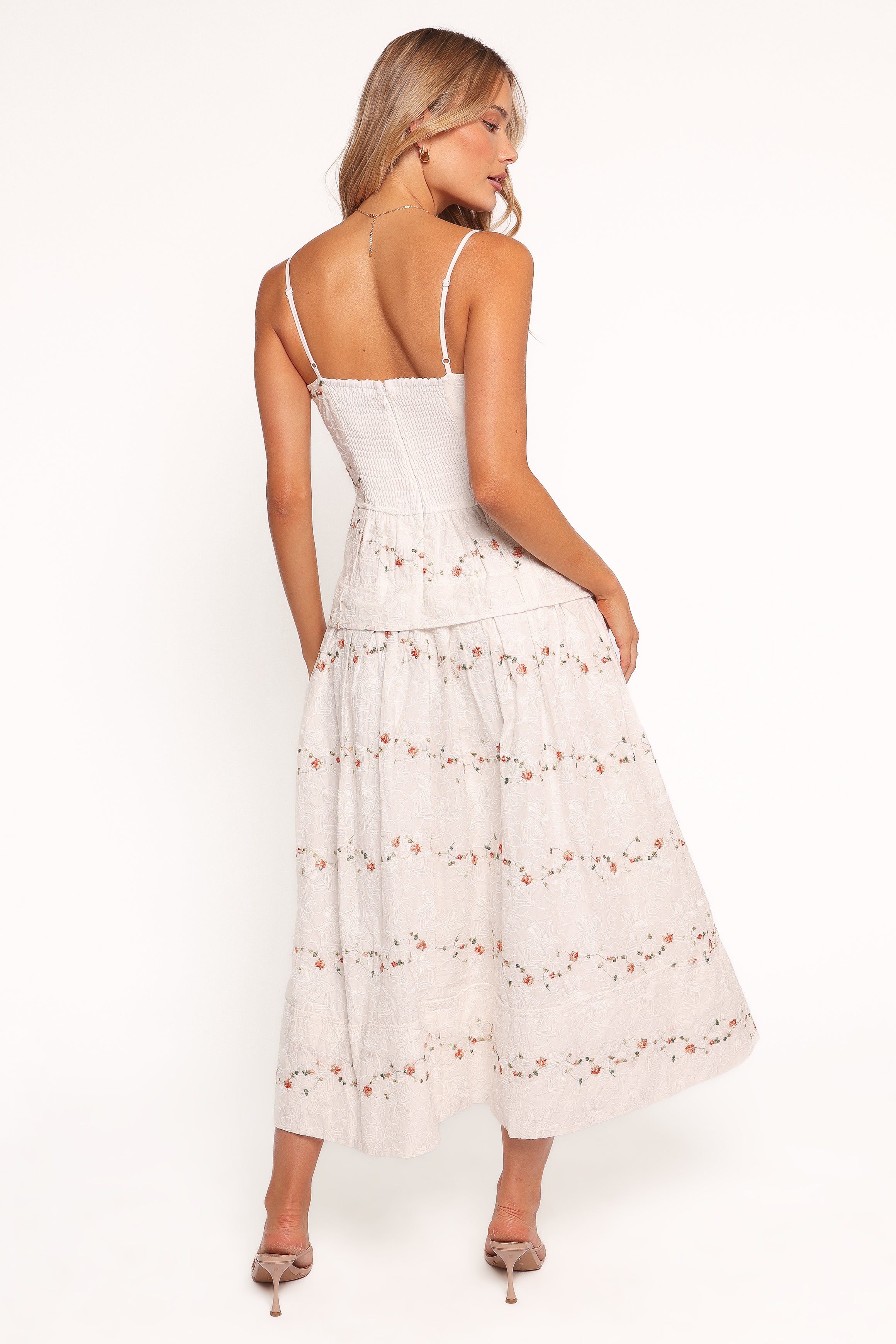 Eleanora Floral Midi Dress for Women - White Summer Dress with Floral Print | Perfect for Beach Vacations, Garden Parties & Casual Outings