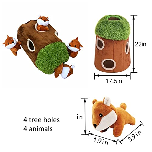 Interactive Plush Fox Hide and Seek Dog Toy with Squeaker - Fun Burrow Game for Small & Medium Dogs | Perfect for Indoor Play, Training & Stimulating Your Pet's Natural Hunting Instincts (Tree with Fox, Medium Size)