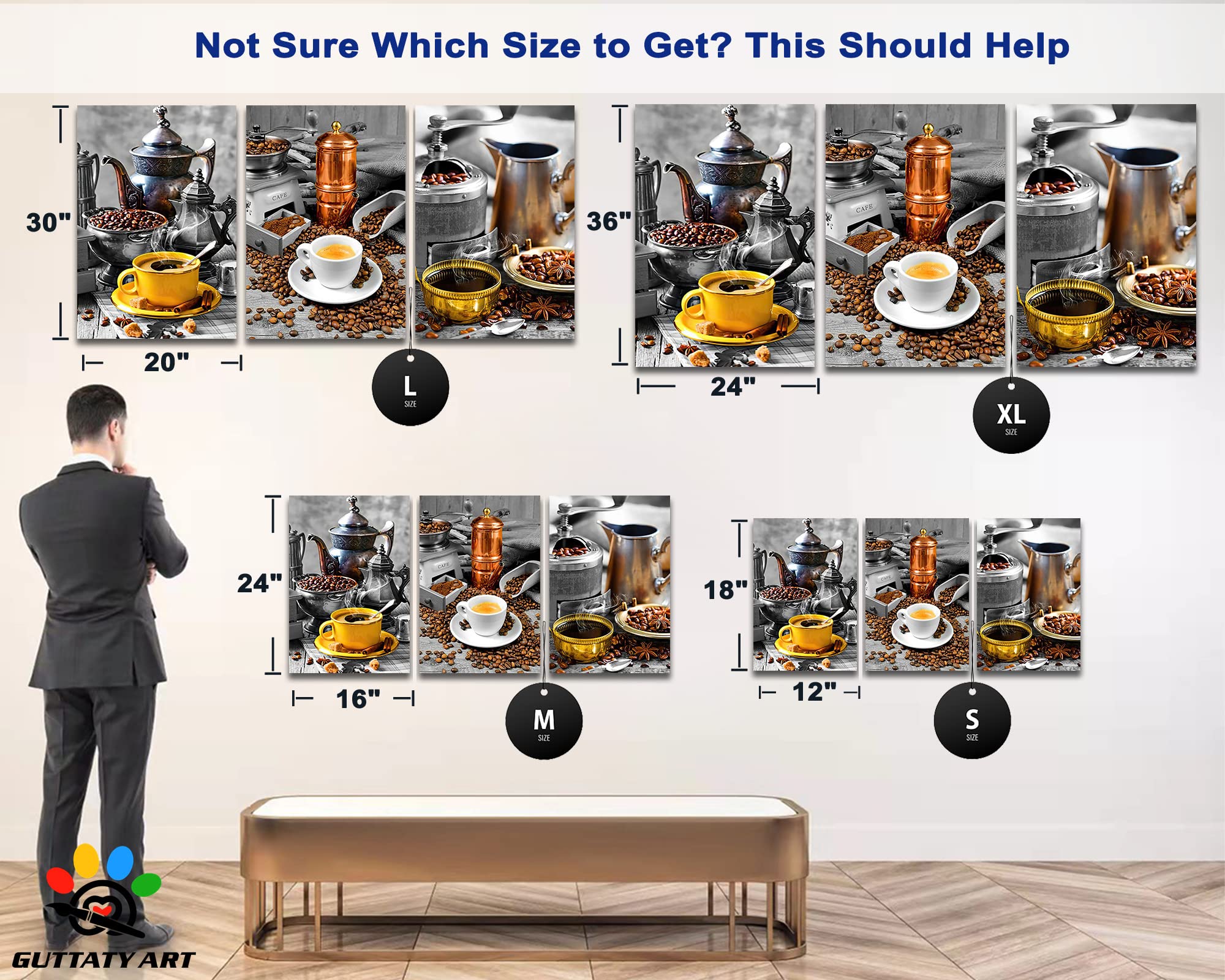 GUTTATY Modern Coffee Canvas Wall Art Set - 3 Piece 24